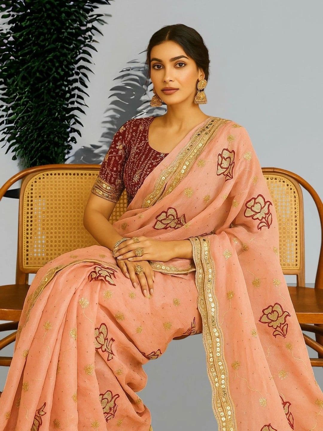 Kinjhit Fashion Floral Embroidered Poly Georgette Saree - view 1