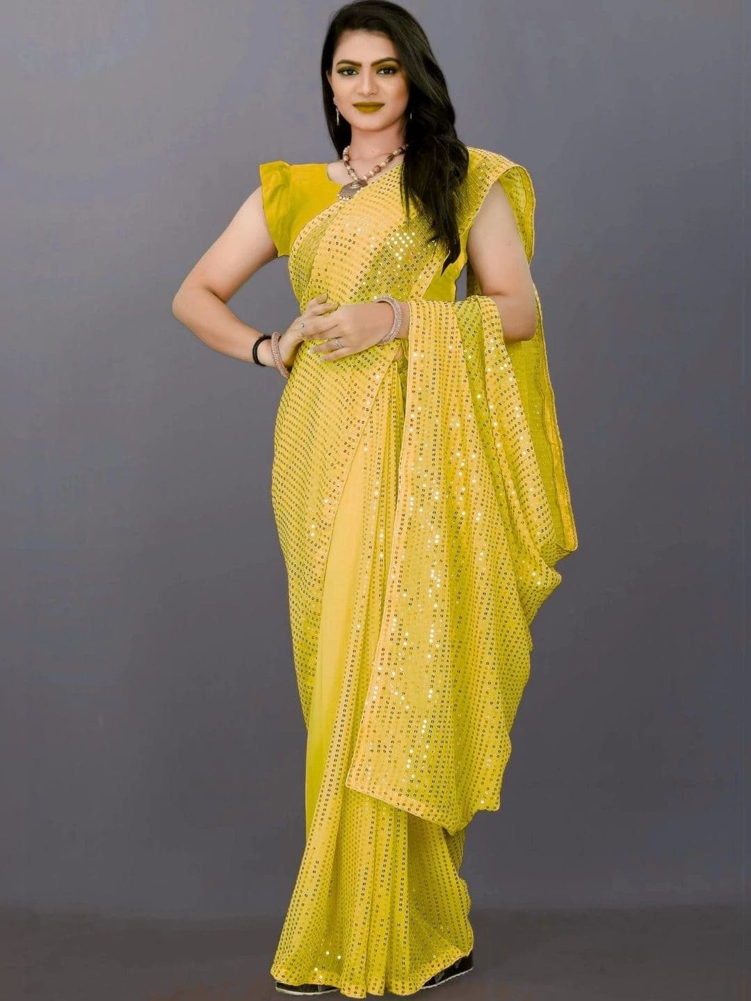 SZN Embellished Sequinned Poly Georgette Designer Saree - view 1