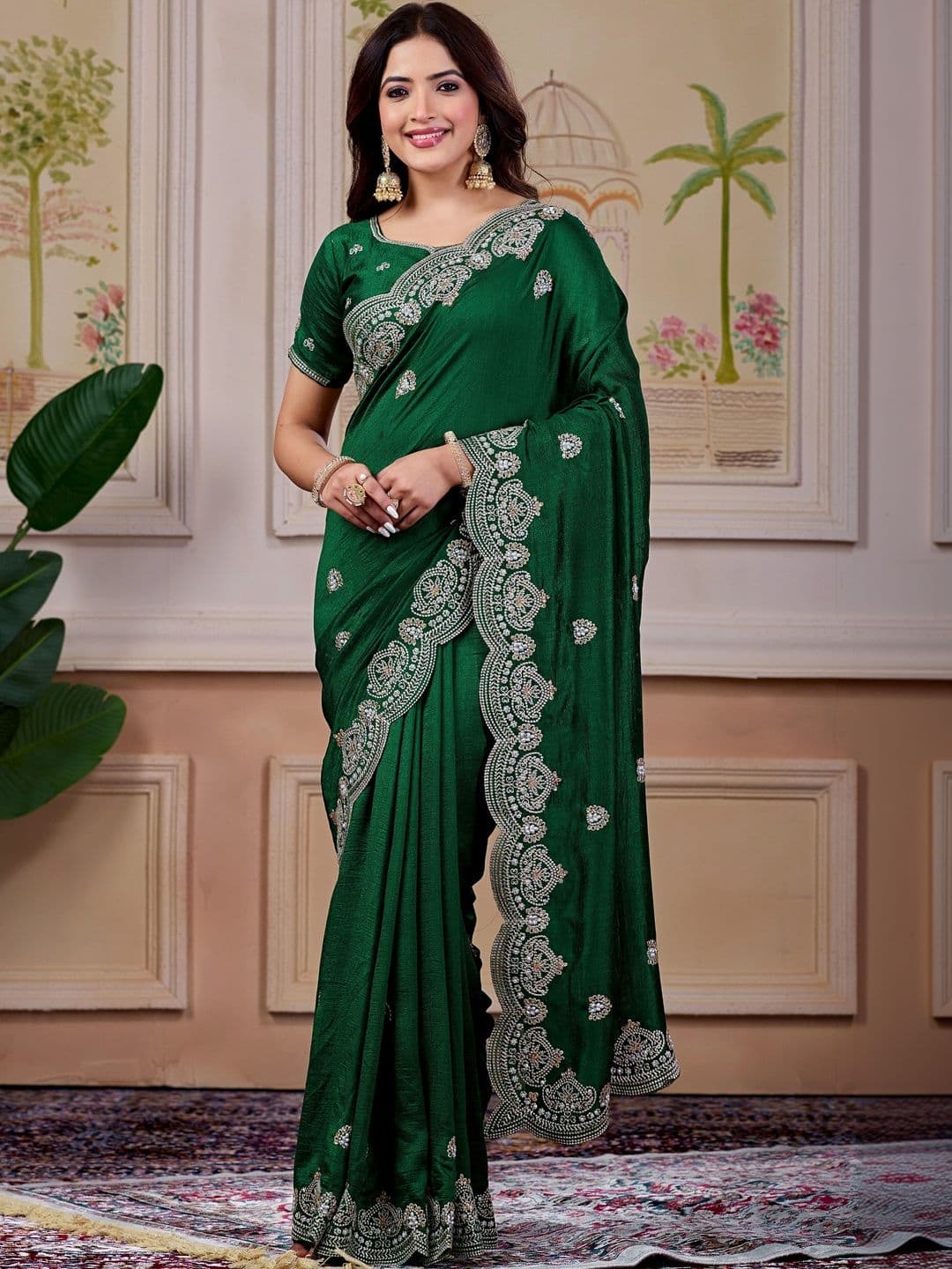 CELEUM Embellished Embroidered Supernet Saree - view 1