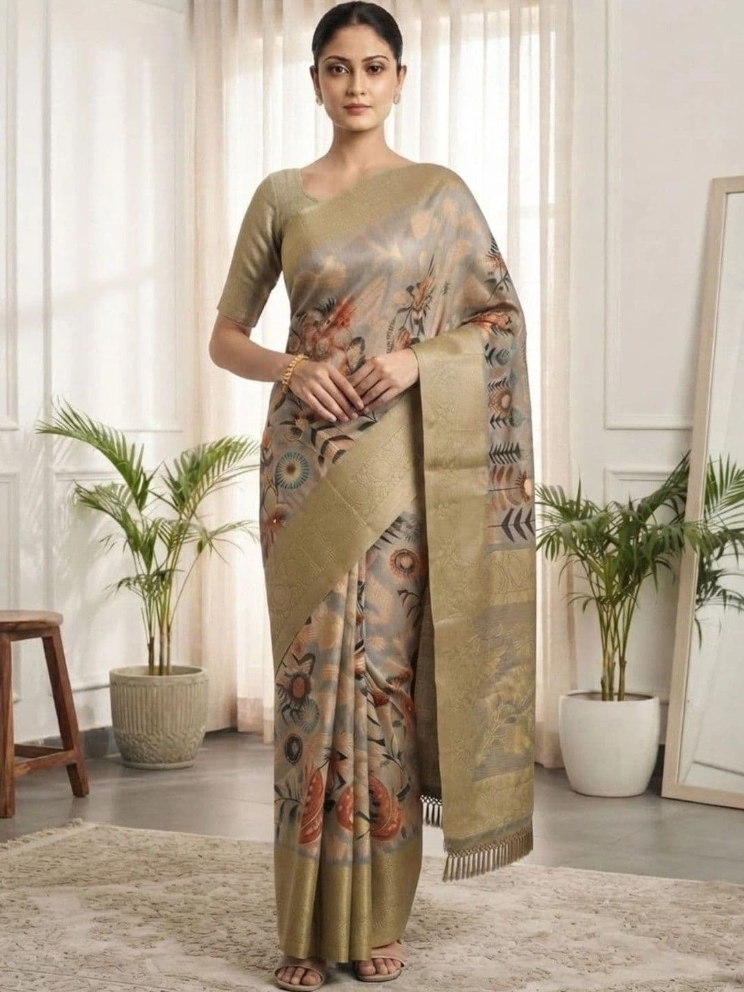 JISHNAM Floral Zari Saree - view 1