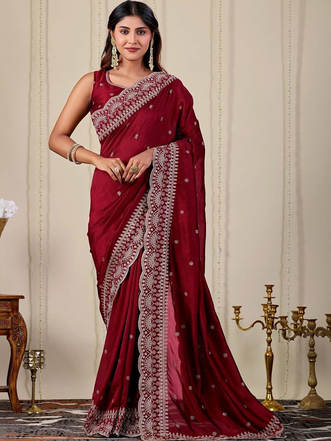 HETURAJ FASHION Embellished Embroidered Supernet Saree - view 1