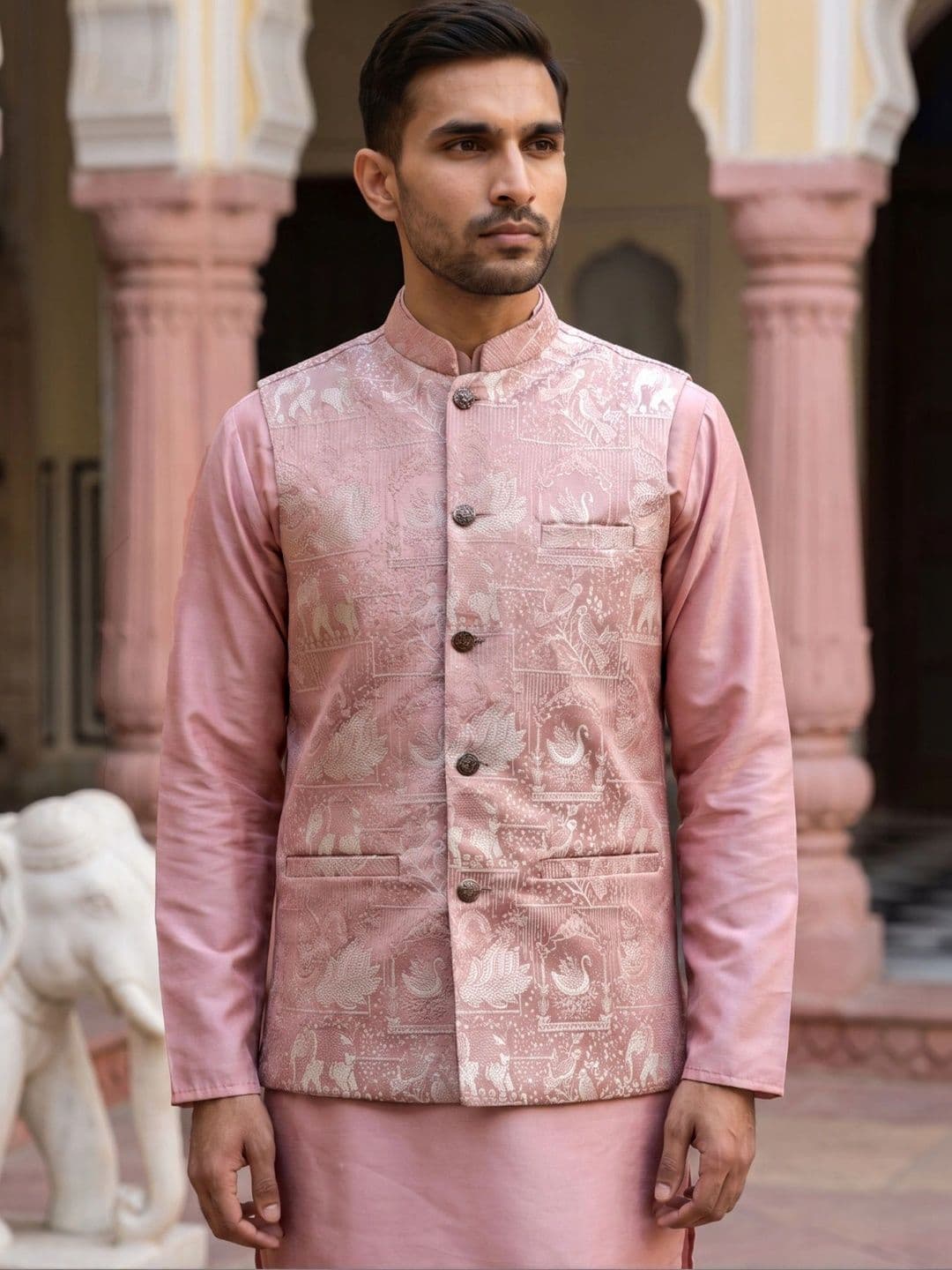 House of Pataudi Woven Ethnic Nehru Jacket - view 1