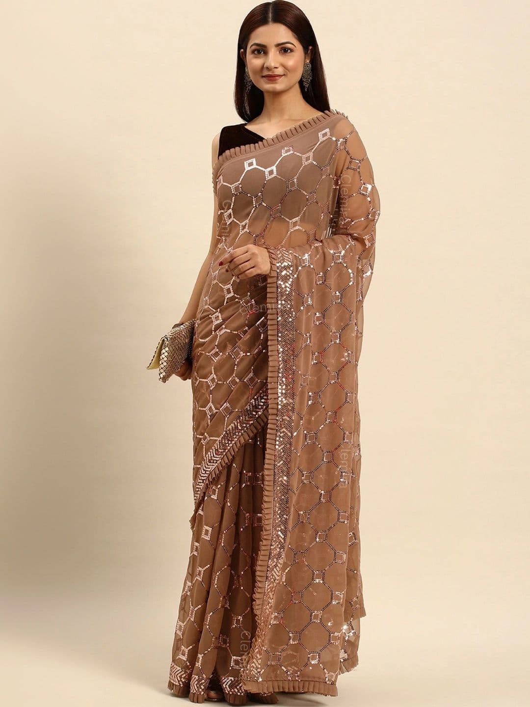 SZN Embellished Sequinned Poly Georgette Designer Saree - view 1