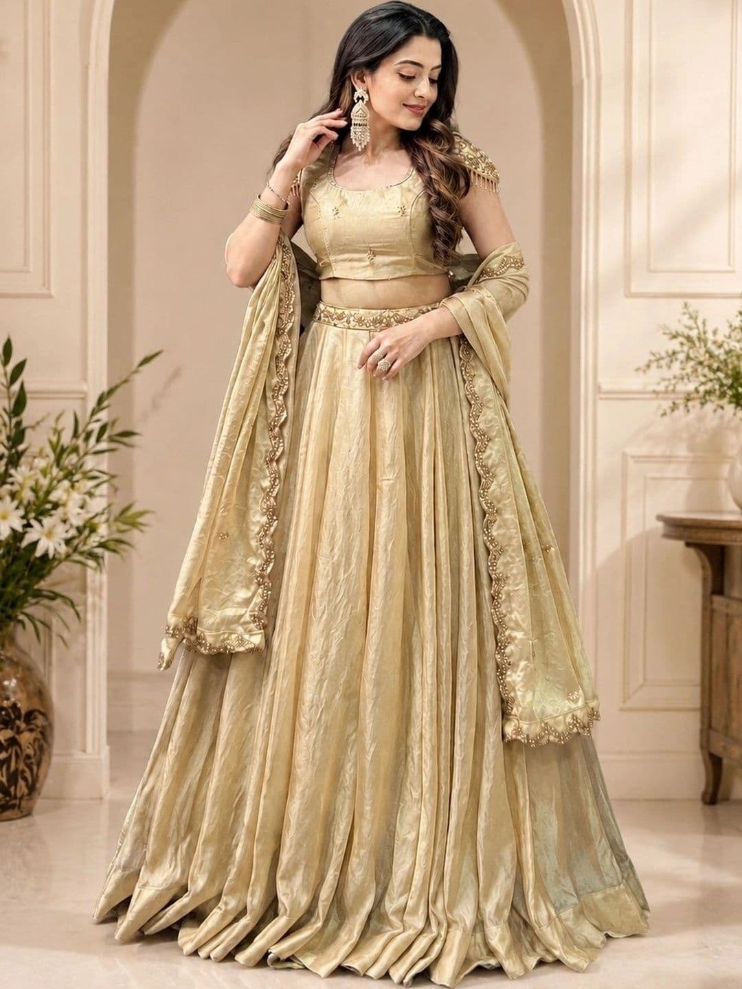 KALINI Embellished Beads and Stones Ready to Wear Lehenga & Unstitched Blouse With Dupatta - view 1