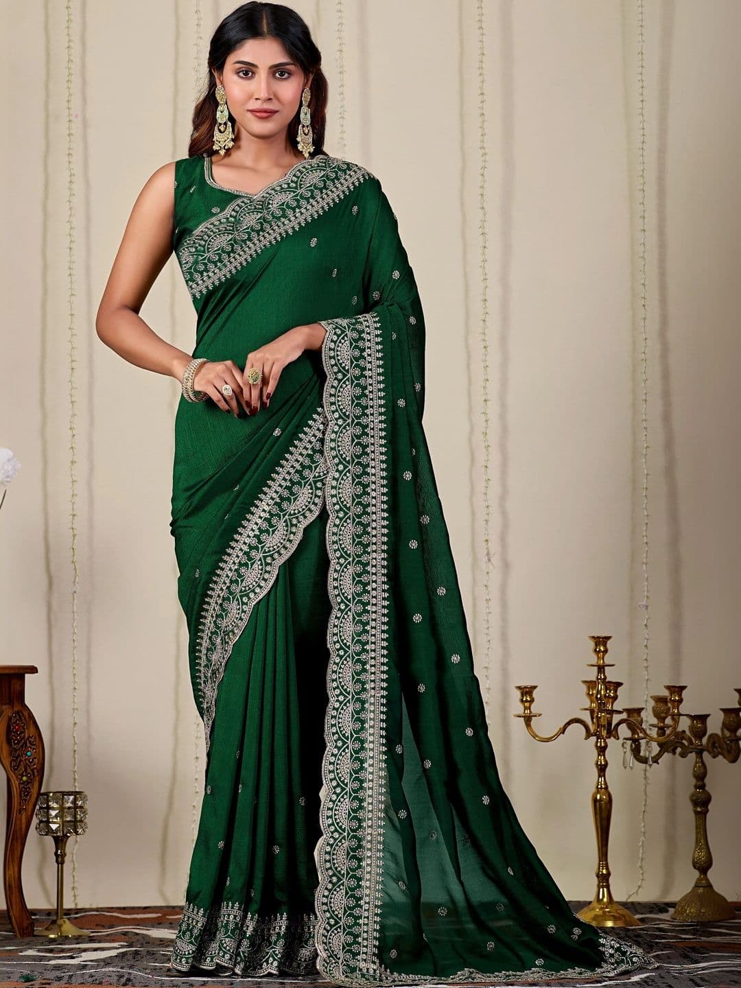CELEUM Embellished Embroidered Supernet Saree - view 1