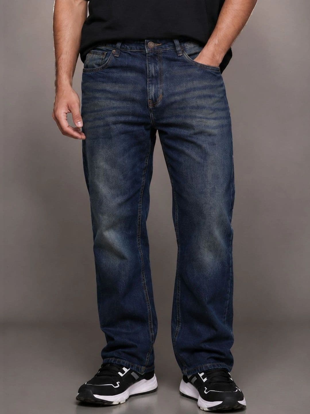 Roadster Men Jean Straight Fit Mid-Rise Low Distress Stretchable Jeans - view 1