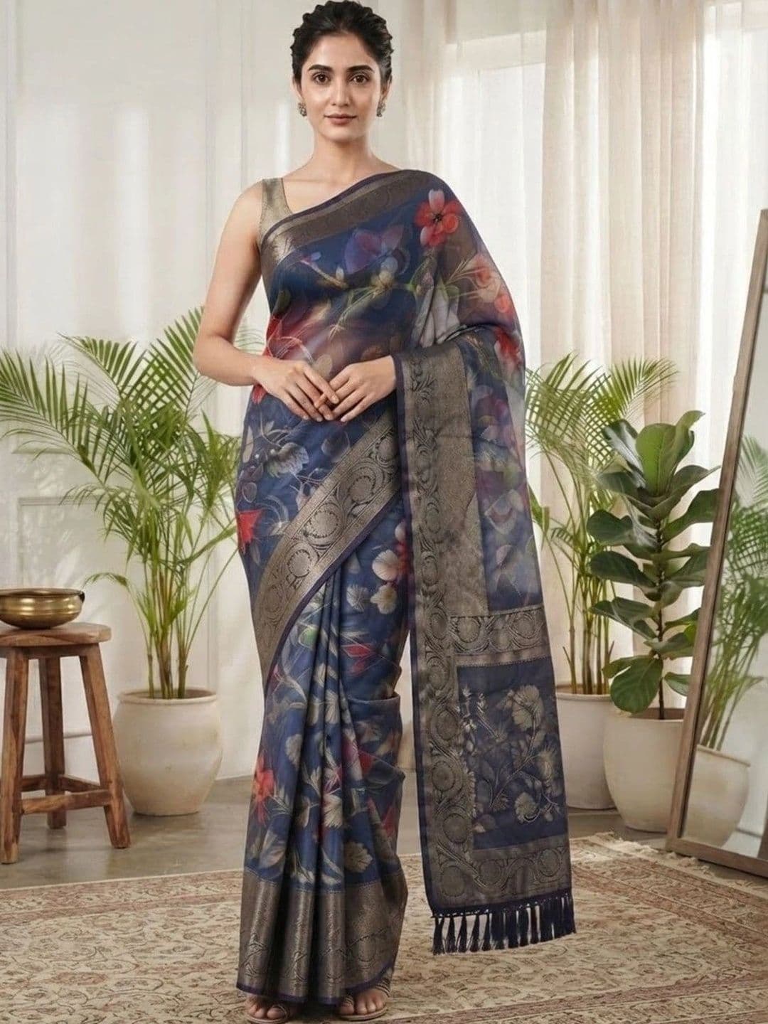BHAKTI FASHION Floral Zari Saree - view 1