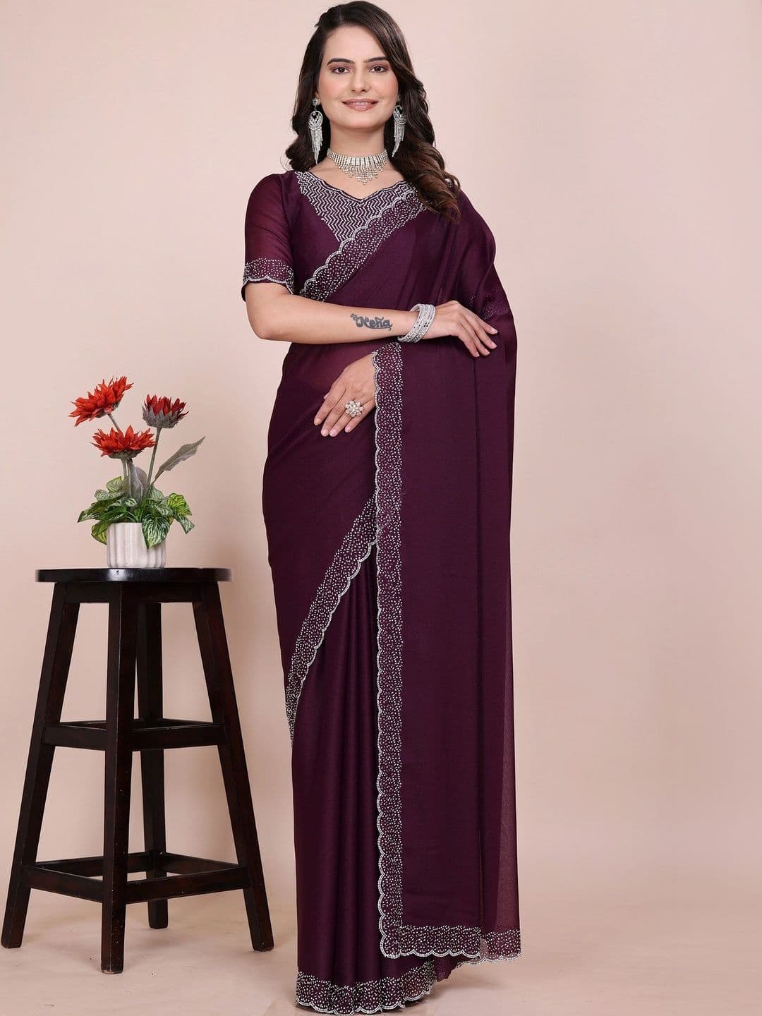 all about you Embellished Beads and Stones Poly Georgette Designer Saree - view 1