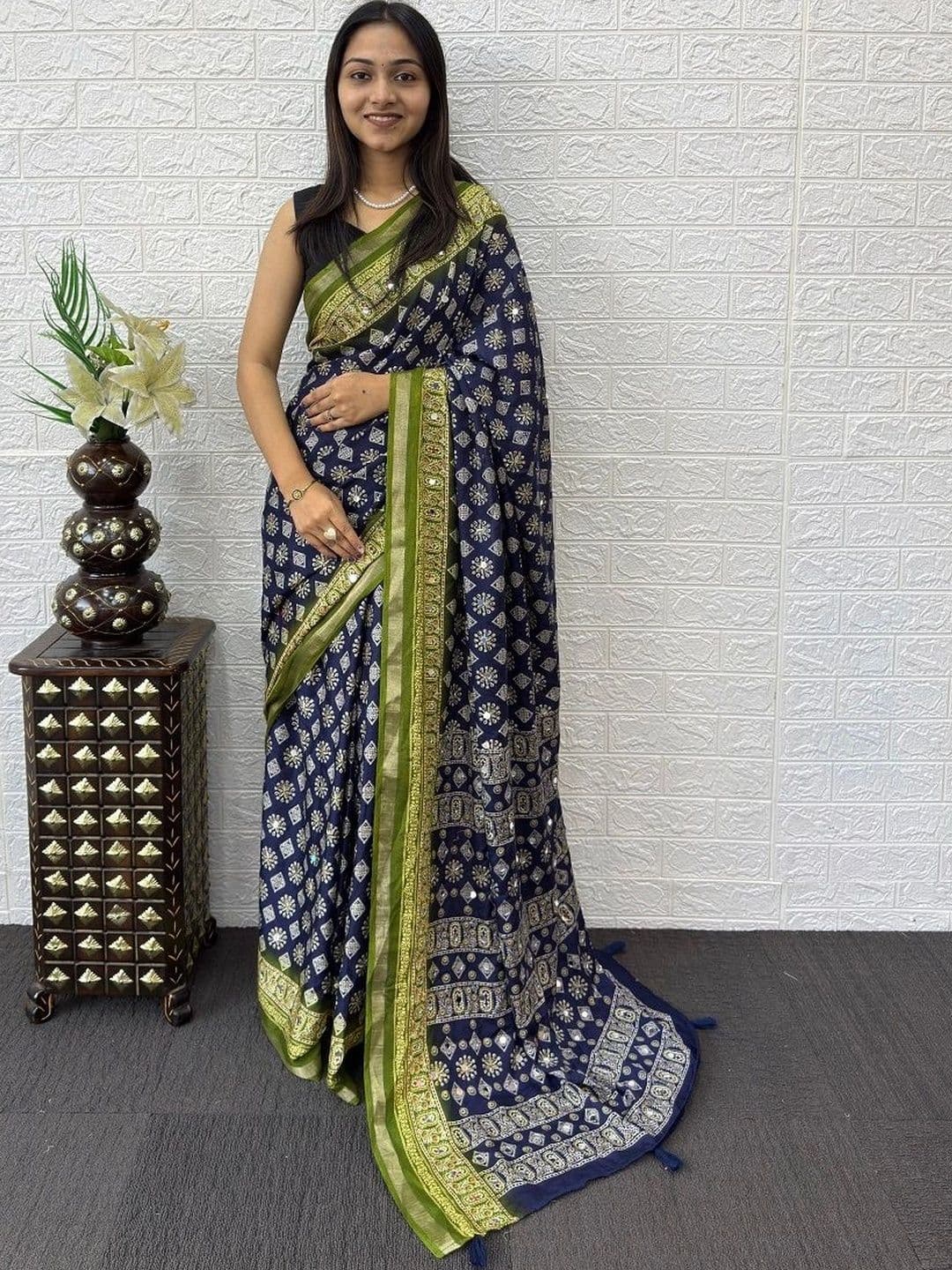 KOMAL NX Embellished Mirror Work Pure Cotton Designer Saree - view 1