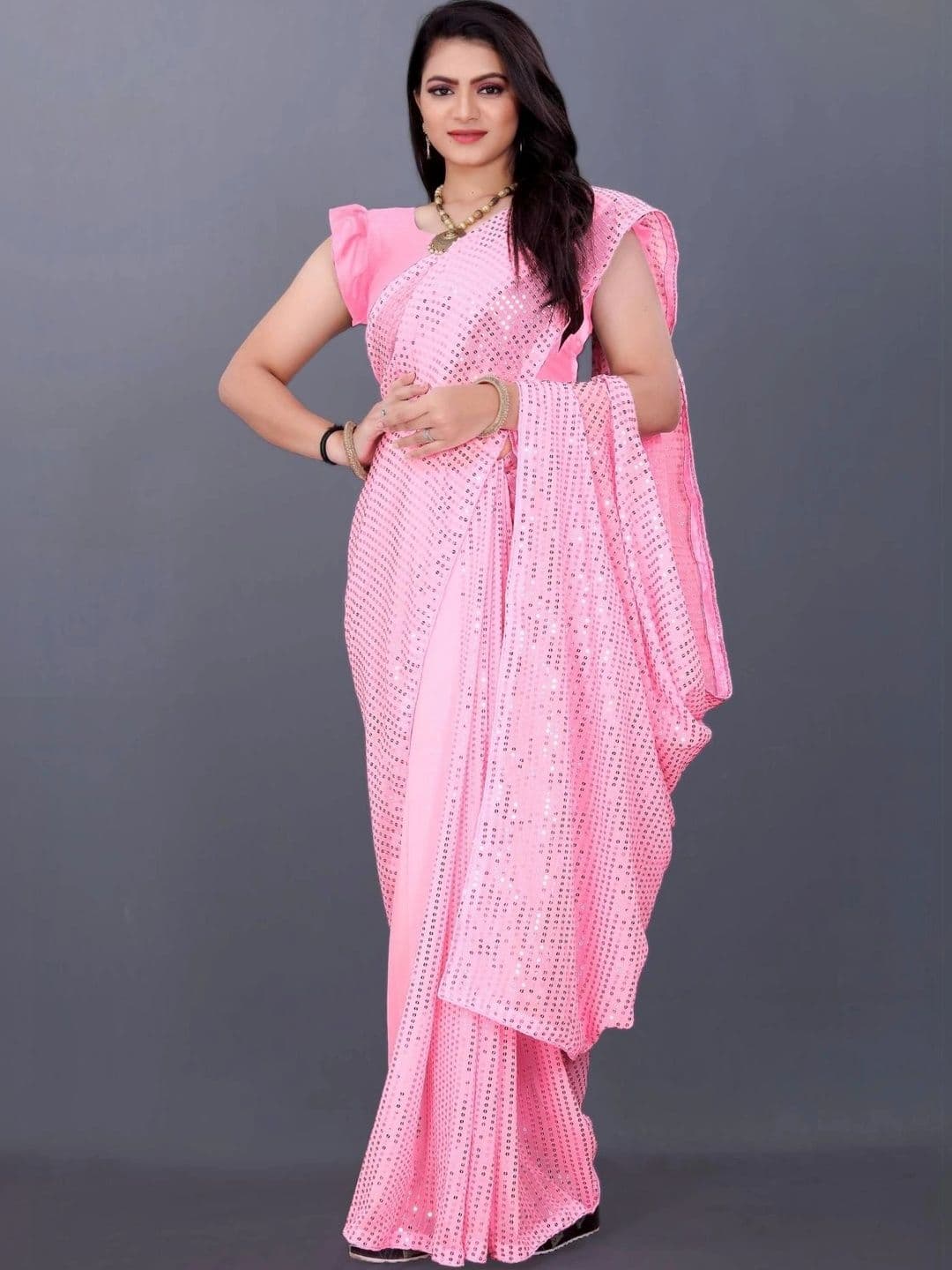 SZN Embellished Sequinned Poly Georgette Designer Saree - view 1