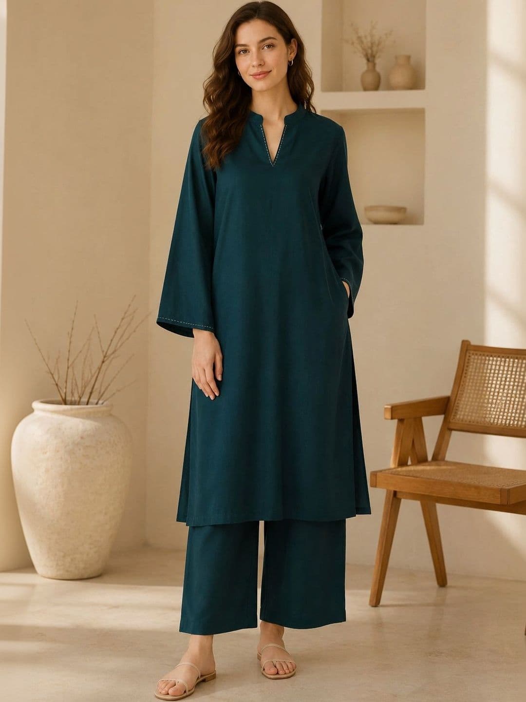 JAIPUR KURTI LUXE Women Regular Thread Work Kurta with Trousers - view 1