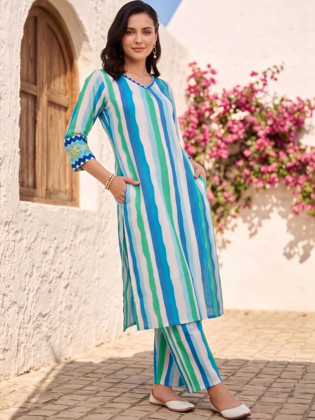 Indo Era Women Printed Regular Pure Cotton Kurta with Trousers - view 1