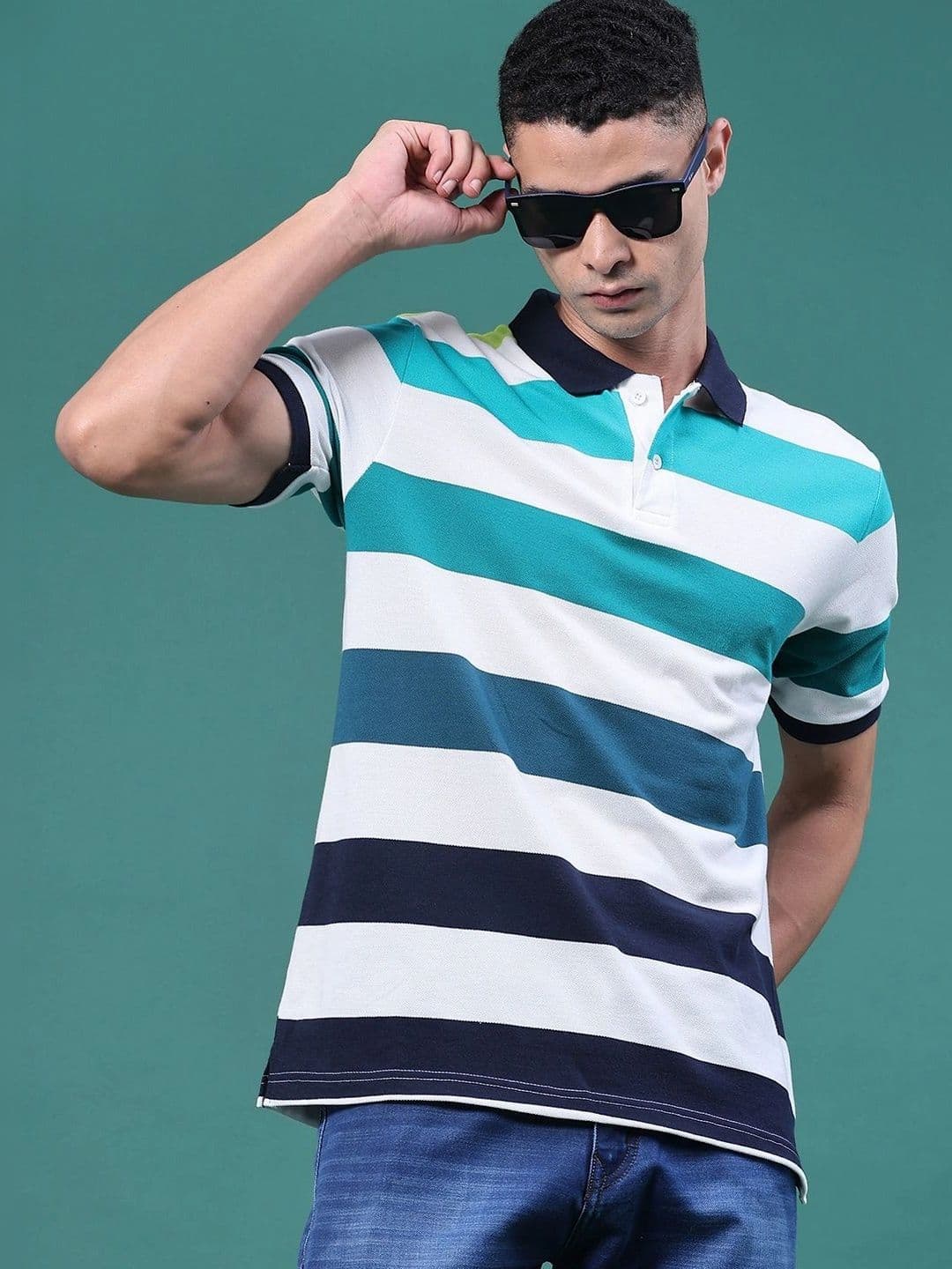 V-Mart Men Striped Polo Collar T-shirt - view 1