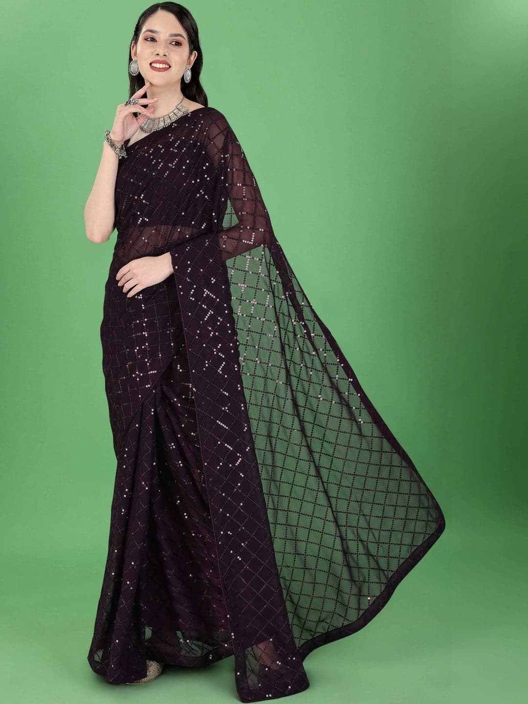 SZN Embellished Sequinned Poly Georgette Designer Saree - view 1