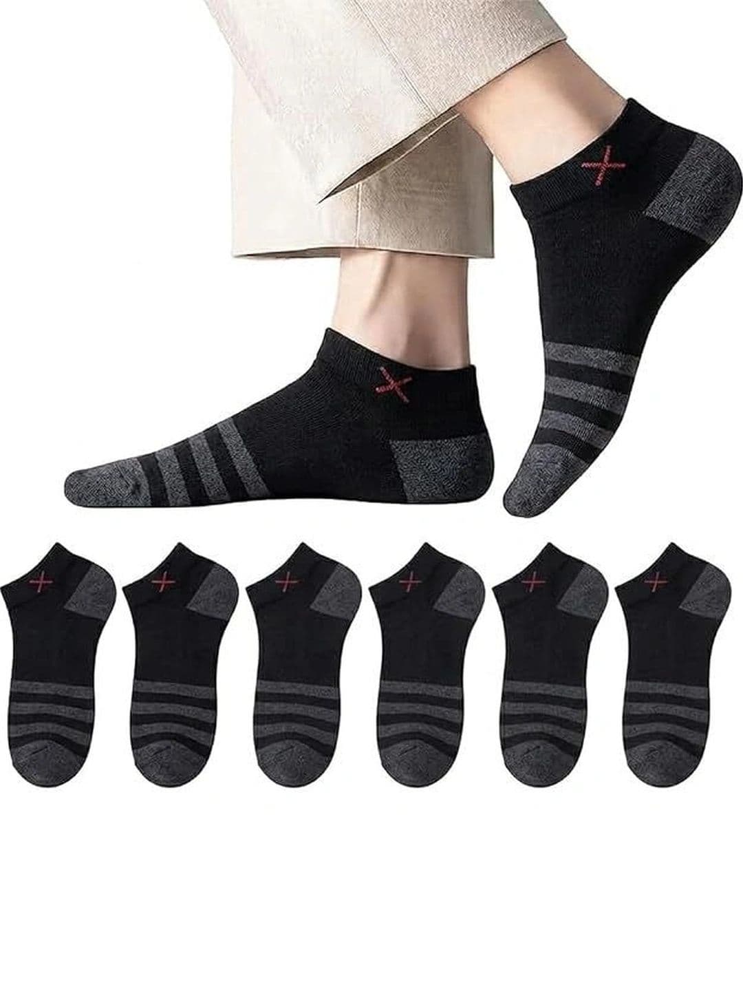 SOSHRE Men Pack of 3 Cotton Striped Ankle Length Socks - view 1