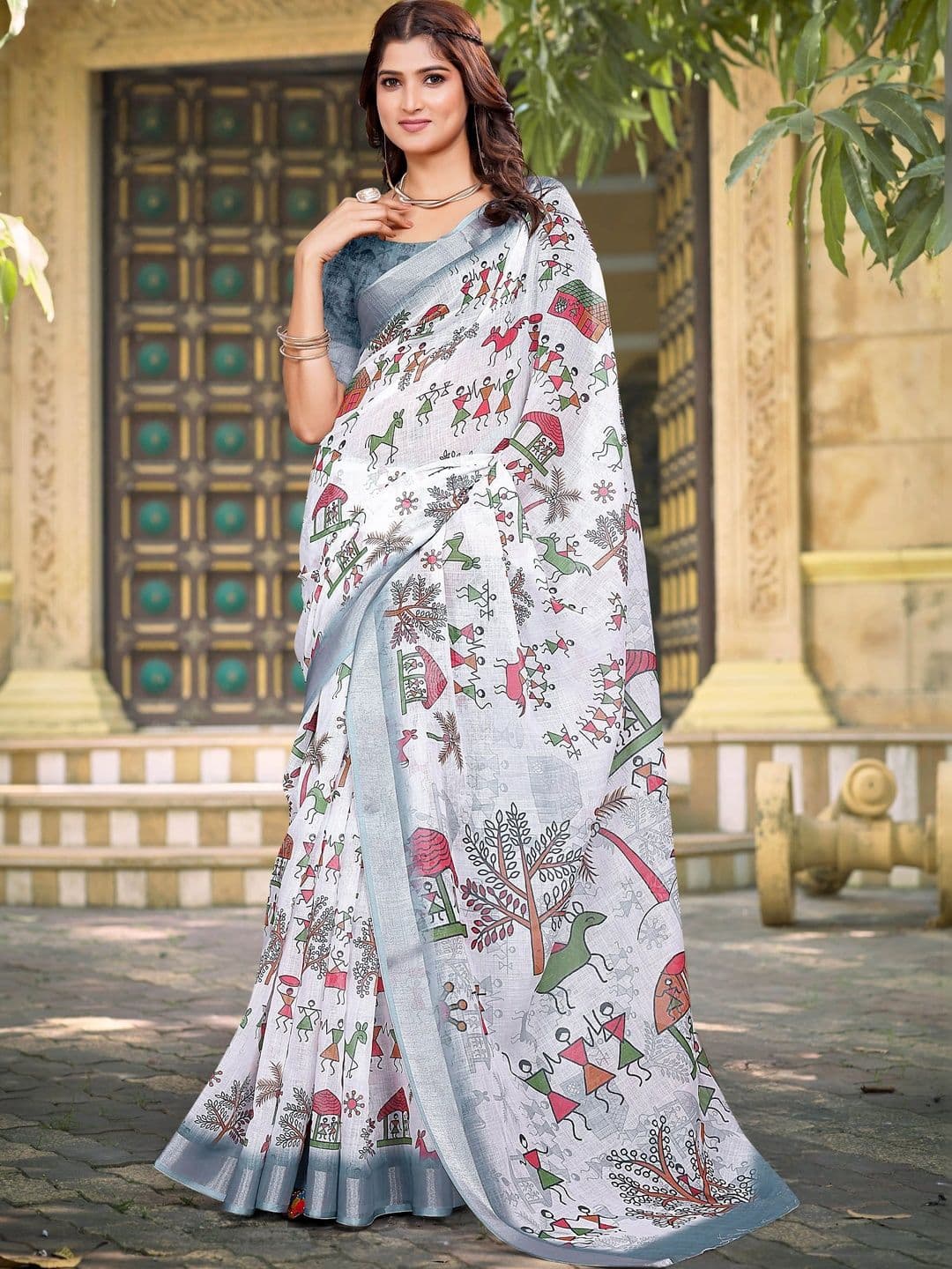 KALINI Warli Zari Pure Linen Fusion Saree - view 1