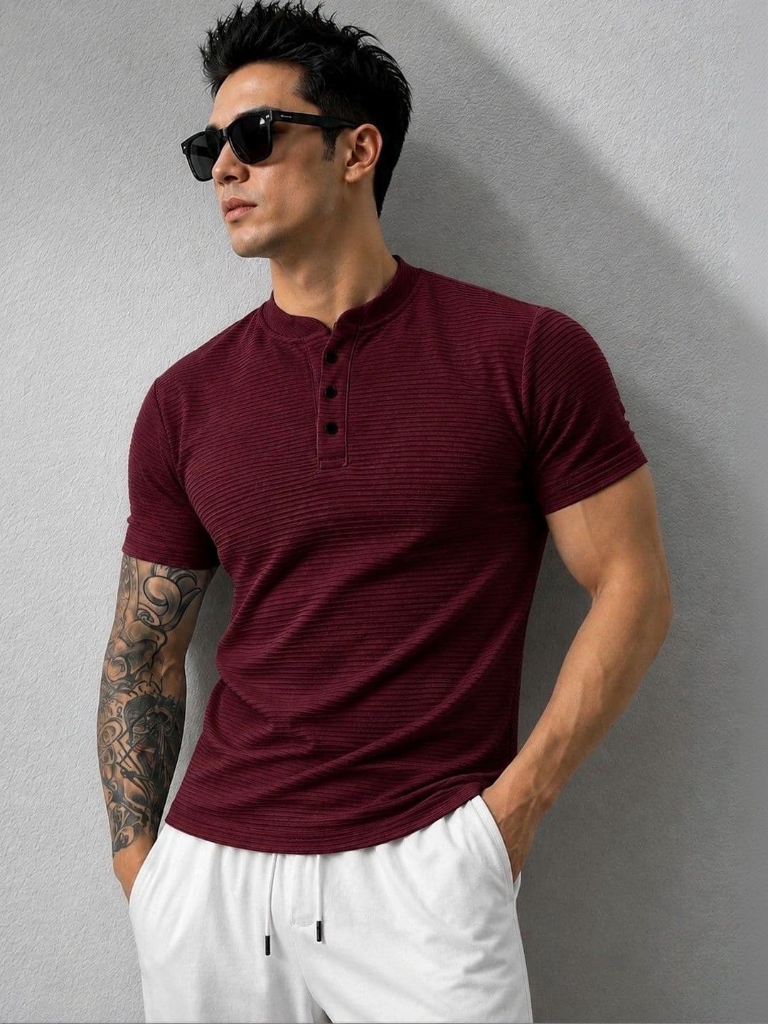 RUFICA Men Mandarin Collar T-shirt - view 1