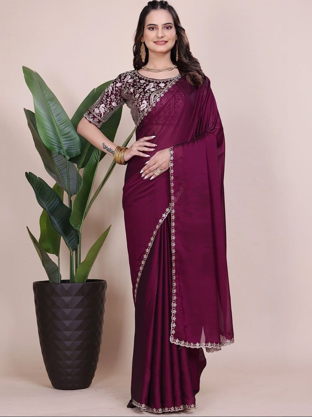 all about you Embroidered Poly Georgette Designer Saree - view 1