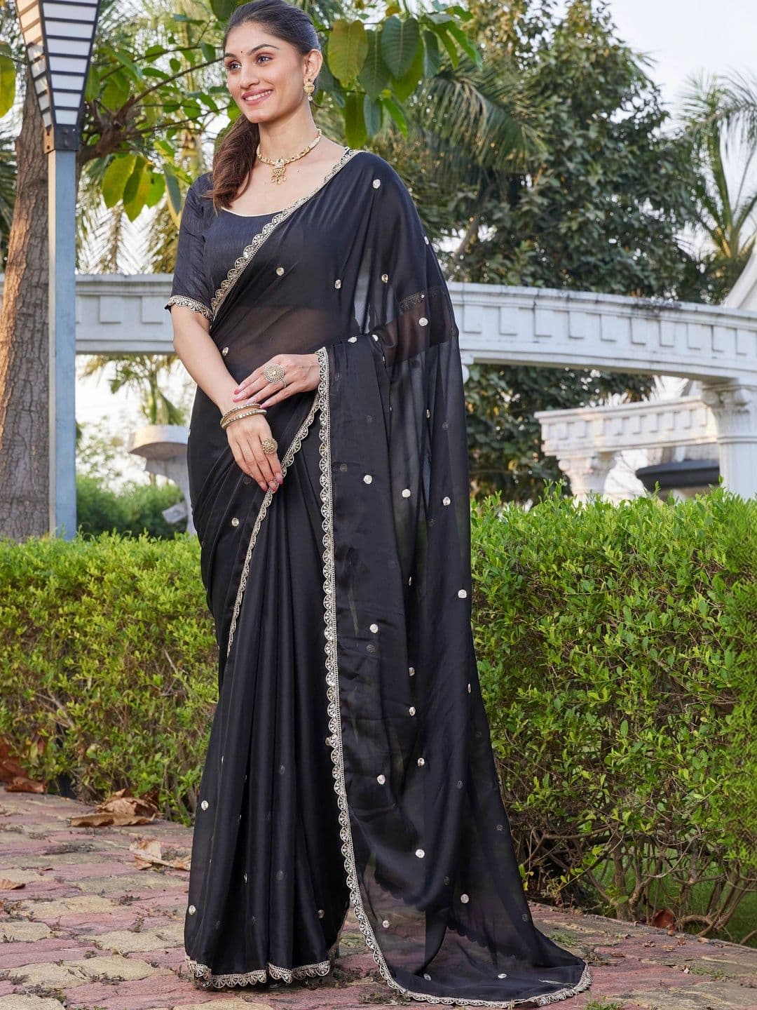 HERE&NOW Embellished Embroidered Silk Blend Fusion Saree - view 1
