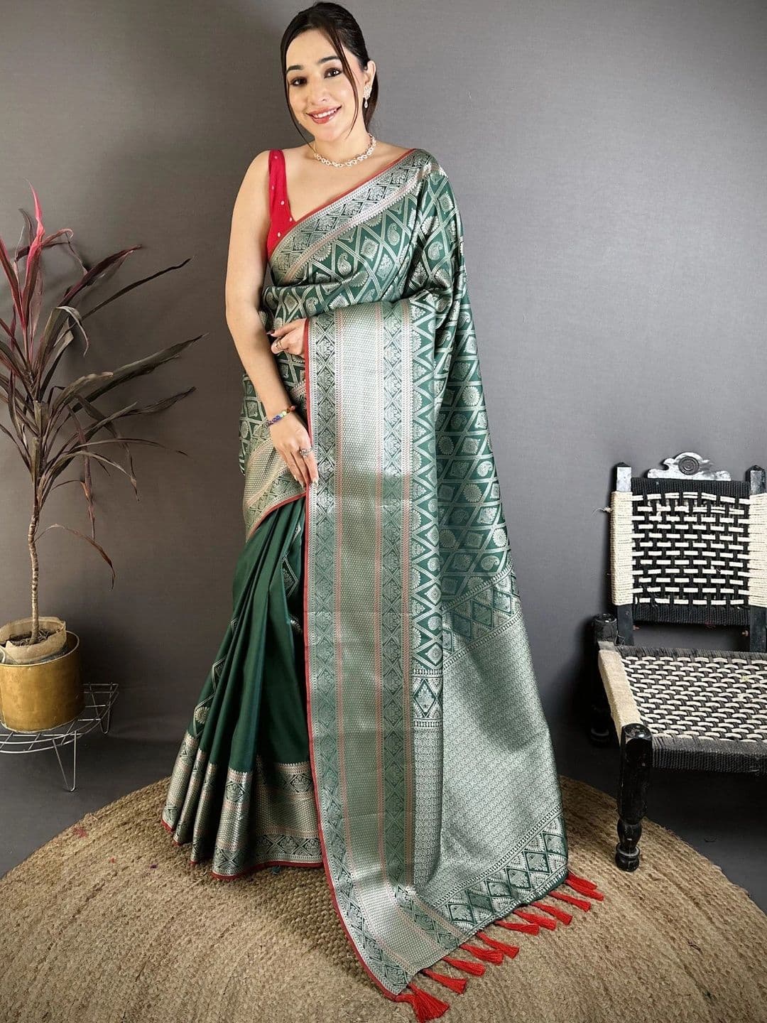 all about you Woven Design Zari Silk Blend Designer Banarasi Saree - view 1