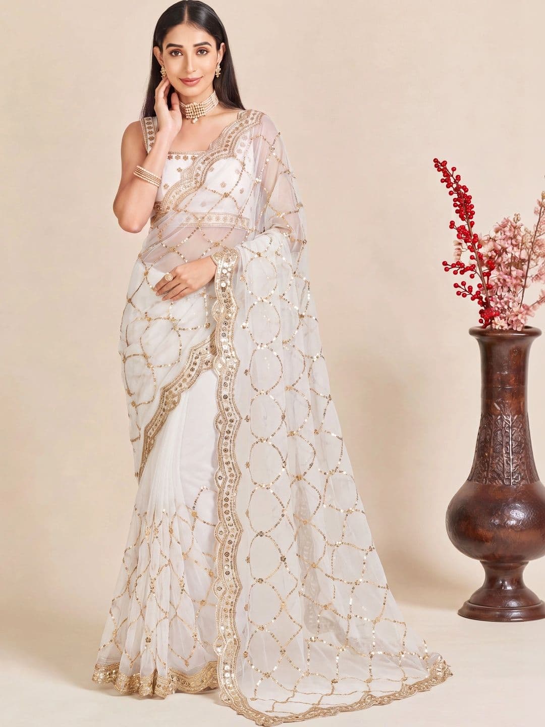 Anouk Sequinned Poly Georgette Designer Saree - view 1