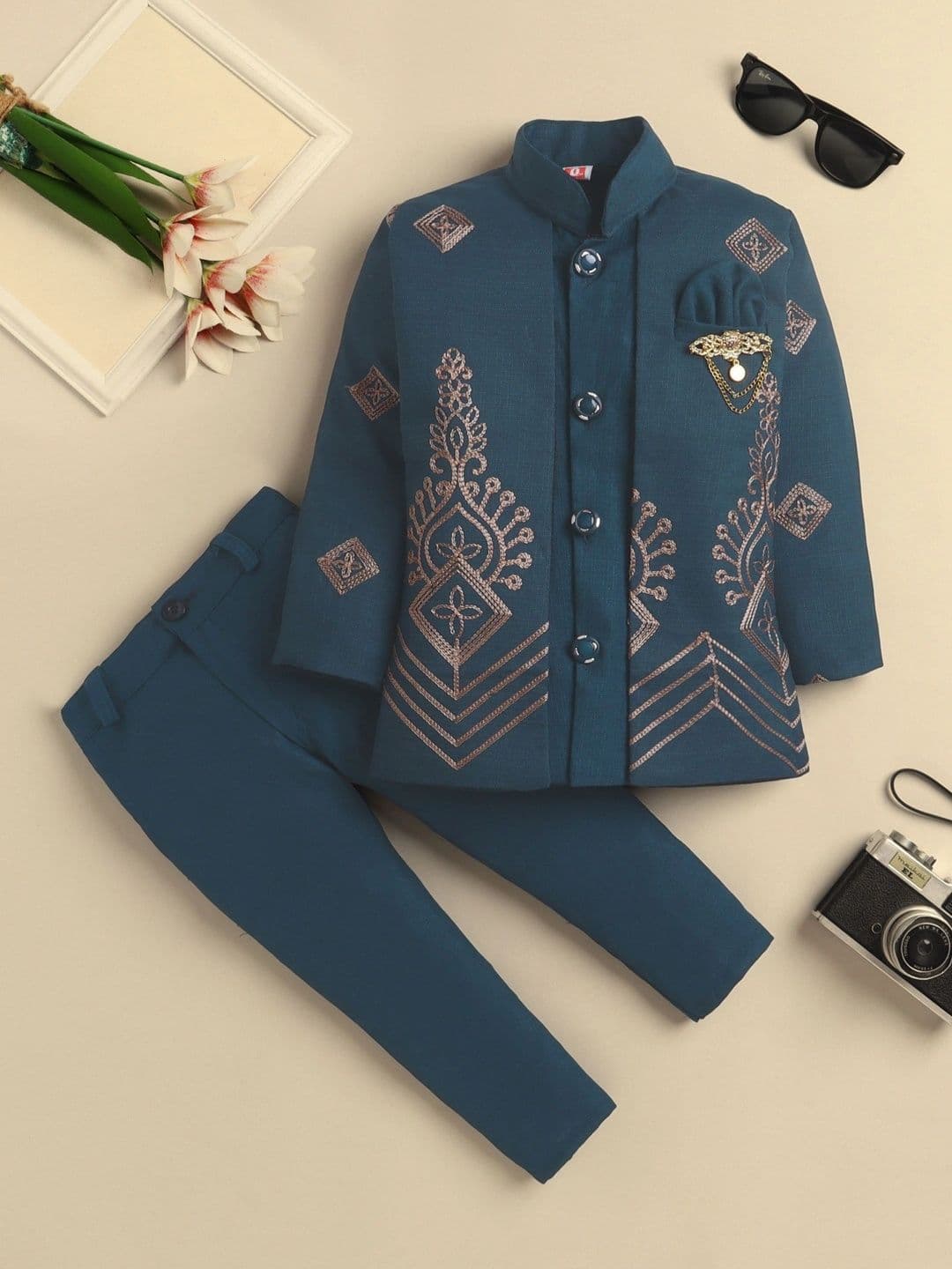 Sangria Boys Embroidered Mandarin Collar Sherwani - view 1