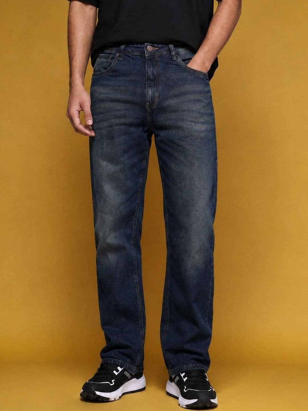 Roadster Men Jean Straight Fit Mid-Rise Low Distress Stretchable Jeans - view 1