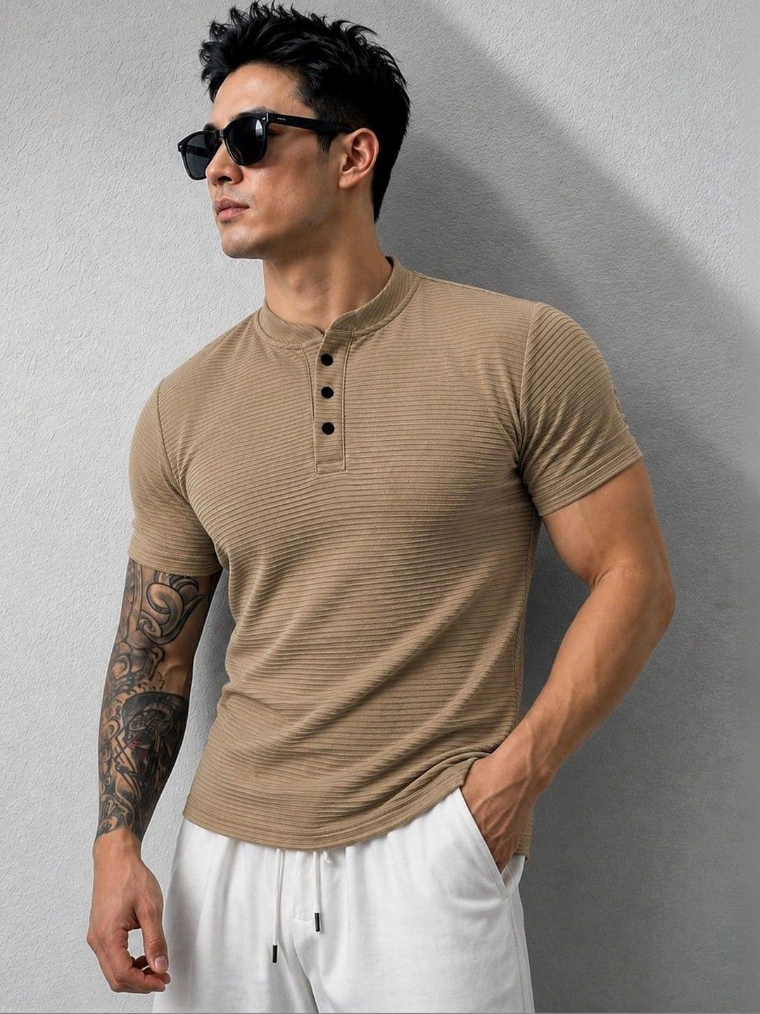 RUFICA Men Mandarin Collar T-shirt - view 1
