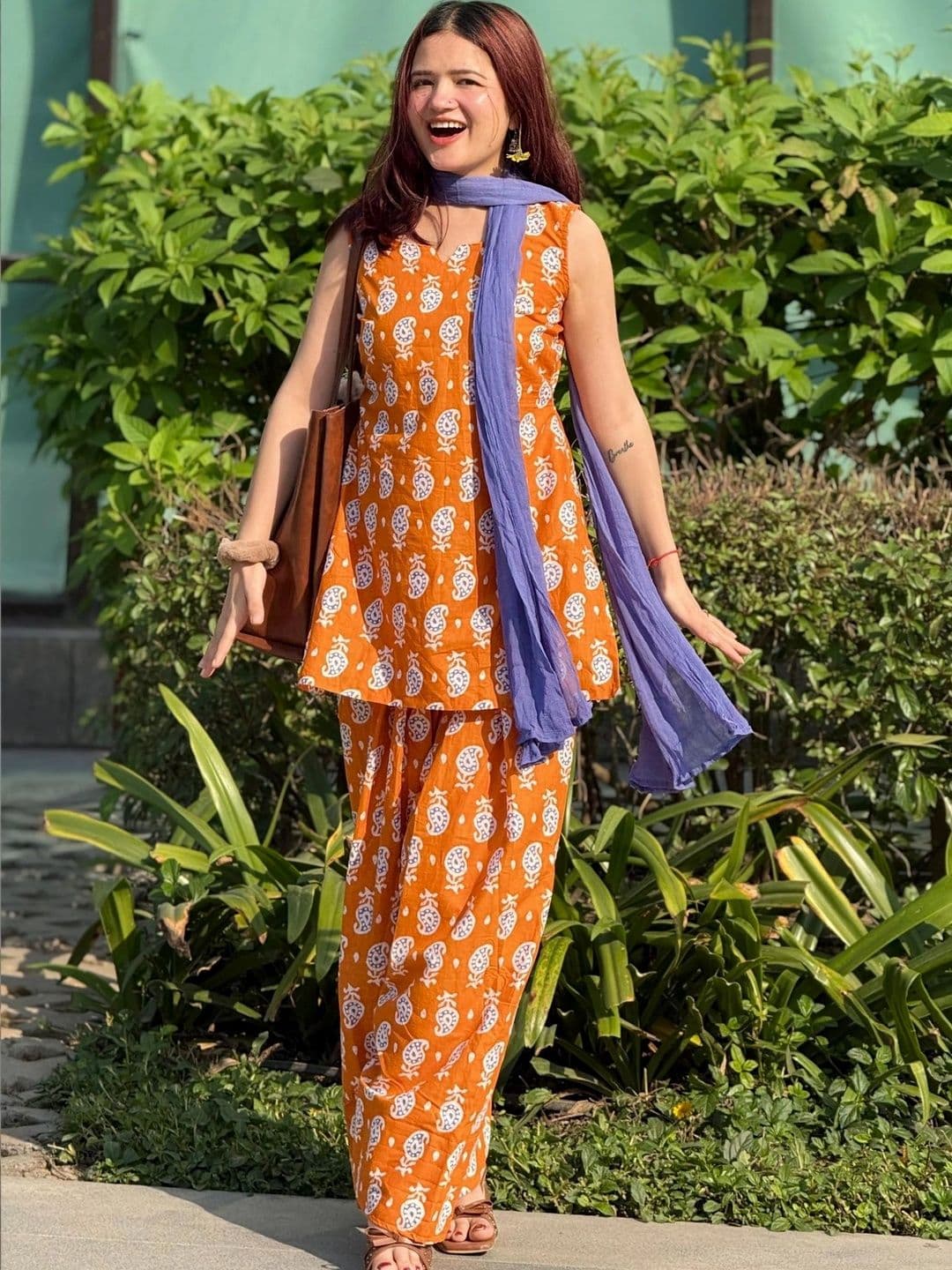 FANESHMA Women Ethnic Motifs Printed Regular Pure Cotton Kurta with Palazzos & With Dupatta - view 1