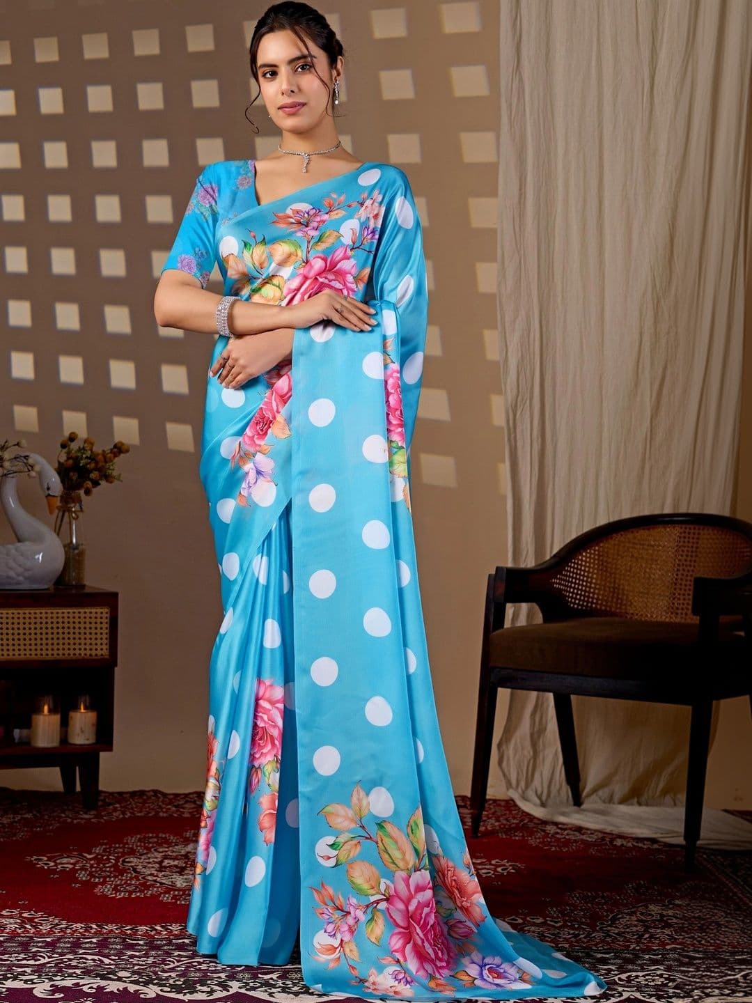 all about you Floral Satin Designer Saree - view 1
