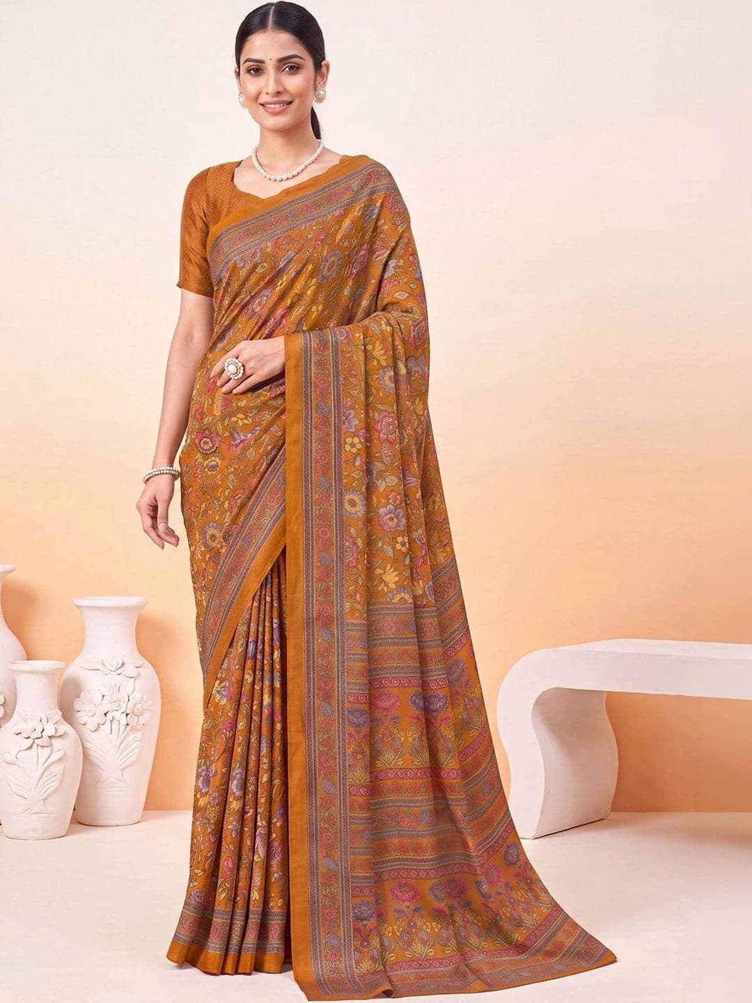 Anouk Floral Poly Crepe Designer Saree - view 1