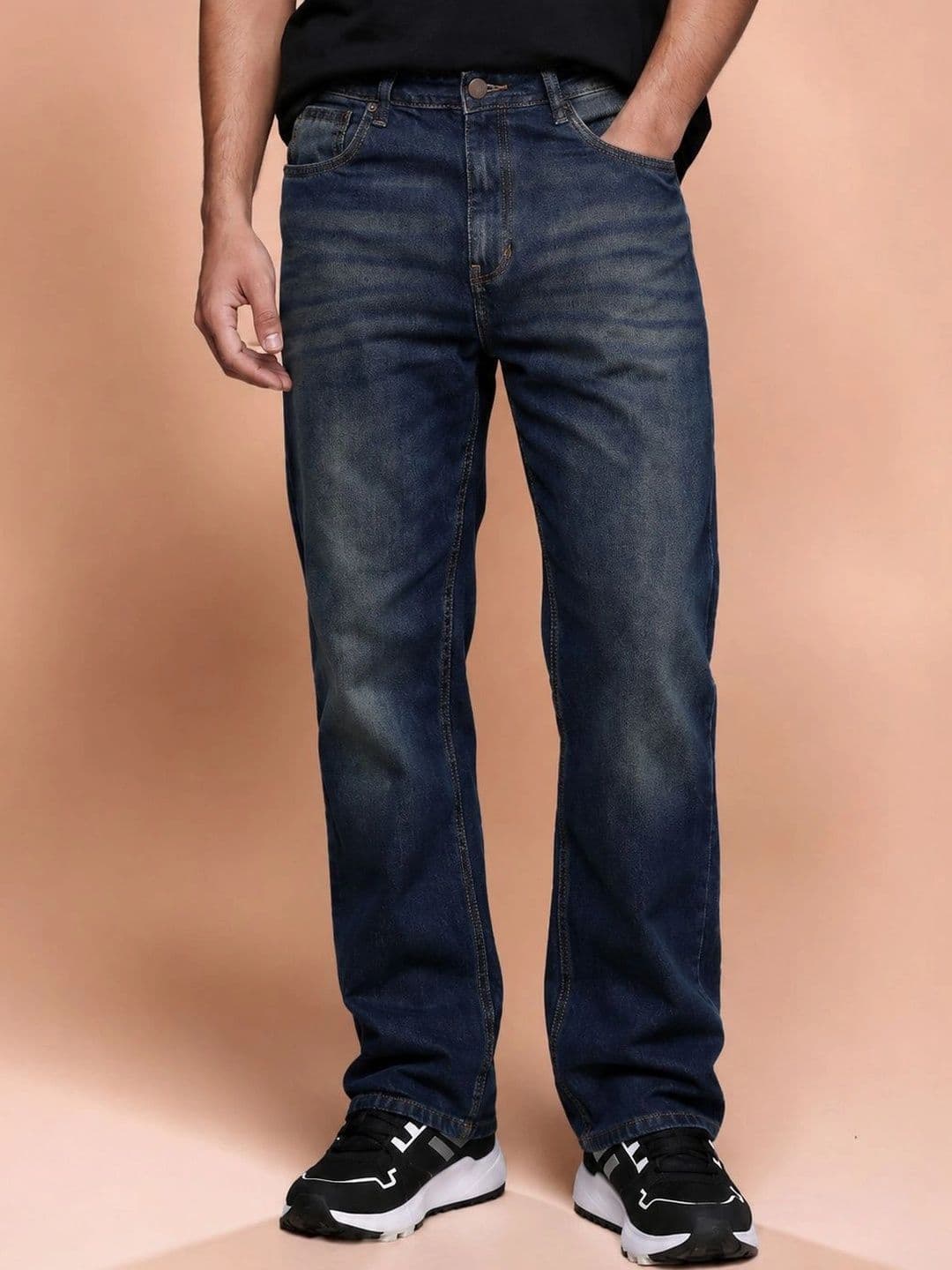 Roadster Men Jean Straight Fit Mid-Rise Low Distress Stretchable Jeans - view 1