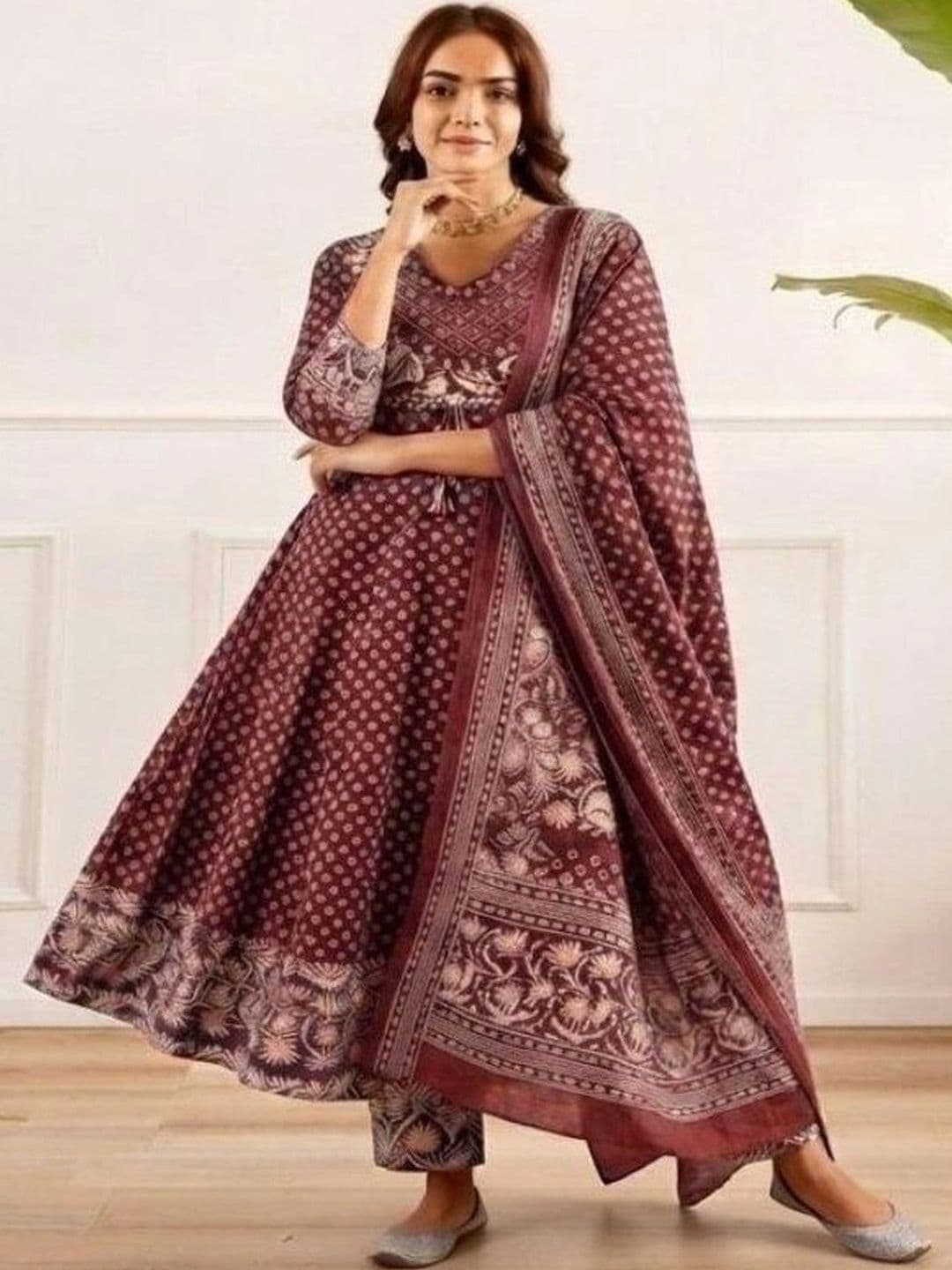 KALINI Women Ethnic Motifs Printed Empire Pure Cotton Kurta with Trousers & With Dupatta - view 1