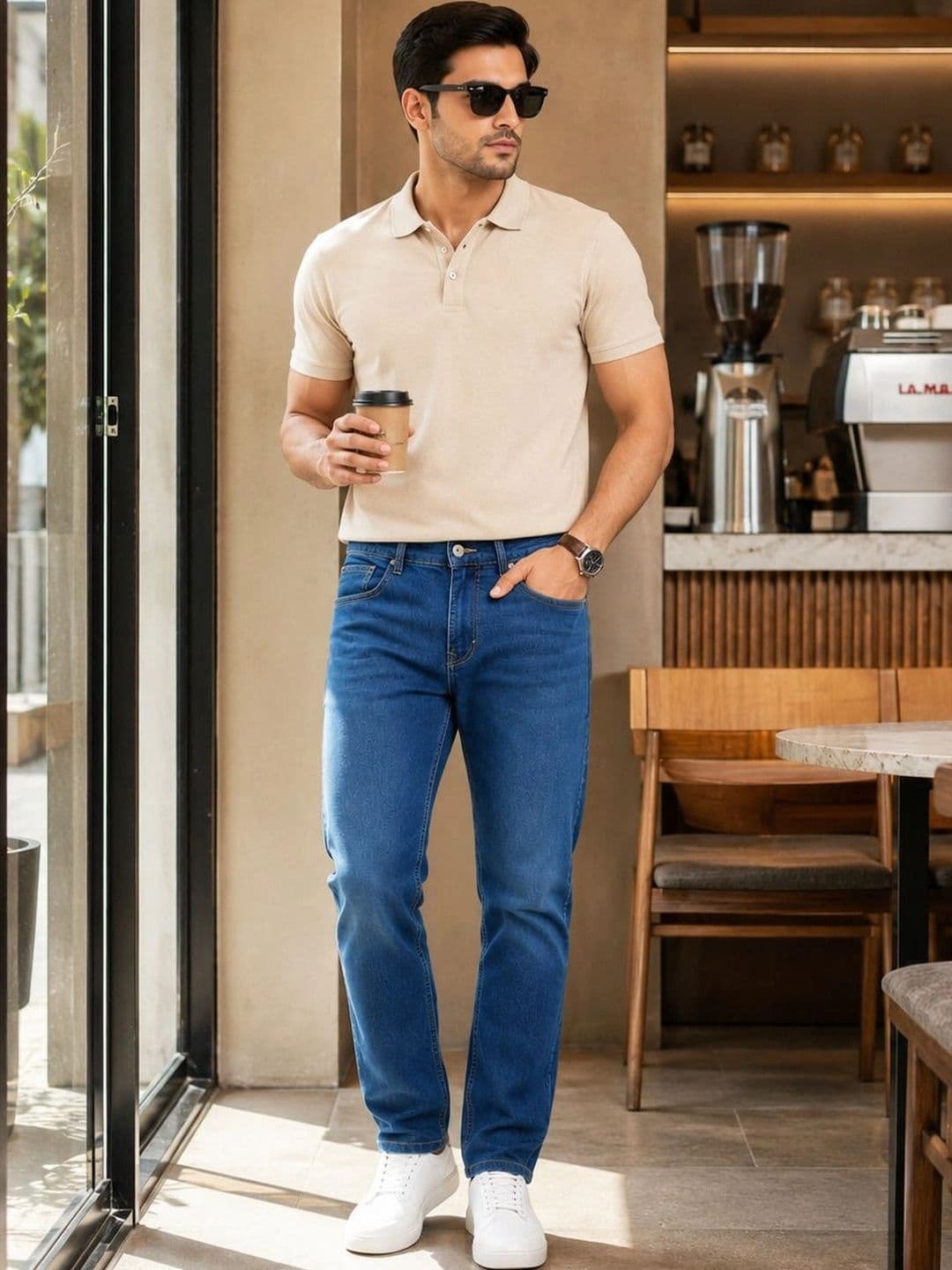 Mast & Harbour Men Straight Fit High-Rise Stretchable Jeans - view 1
