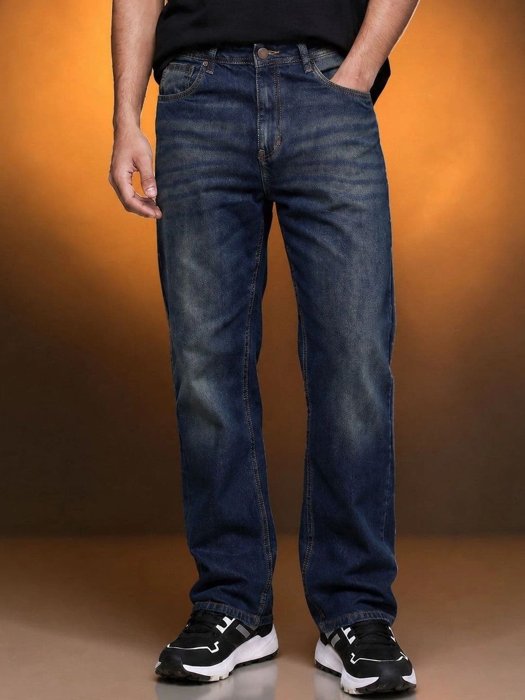 Roadster Men Jean Straight Fit Mid-Rise Low Distress Stretchable Jeans - view 1
