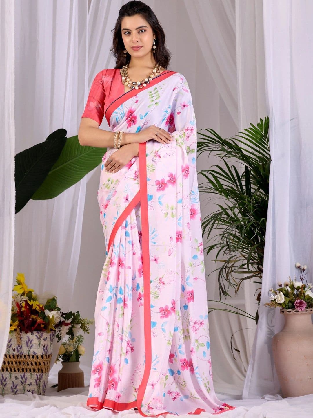 LeeliPeeri Designer Floral Satin Designer Saree - view 1