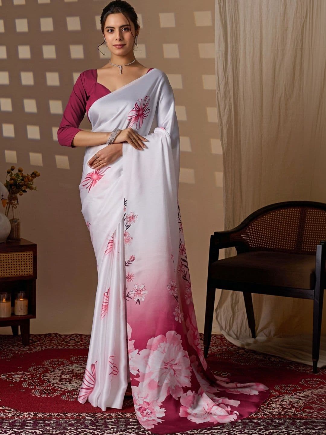 LeeliPeeri Designer Floral Satin Designer Saree - view 1