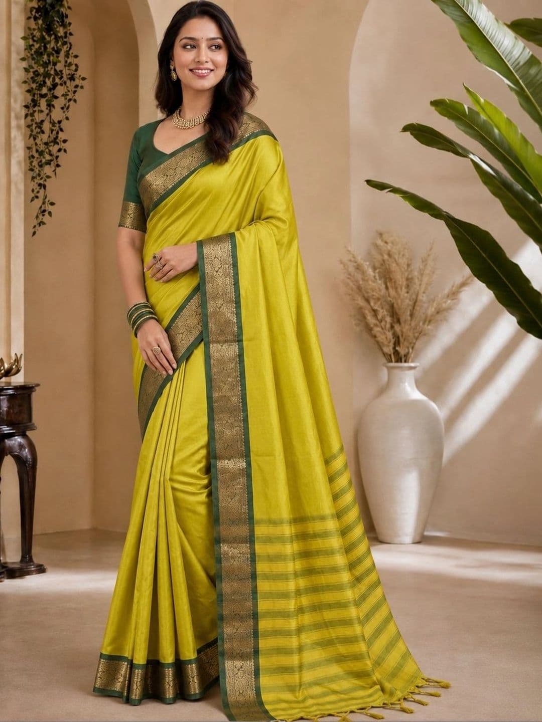 KALINI Woven Design Zari Satin Maheshwari Saree - view 1