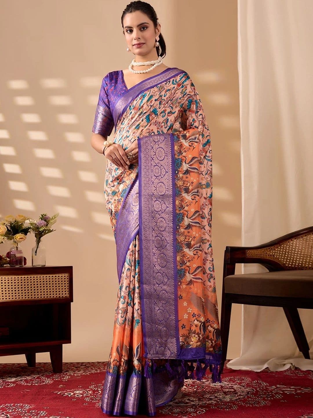 all about you Floral Zari Silk Blend Designer Saree - view 1