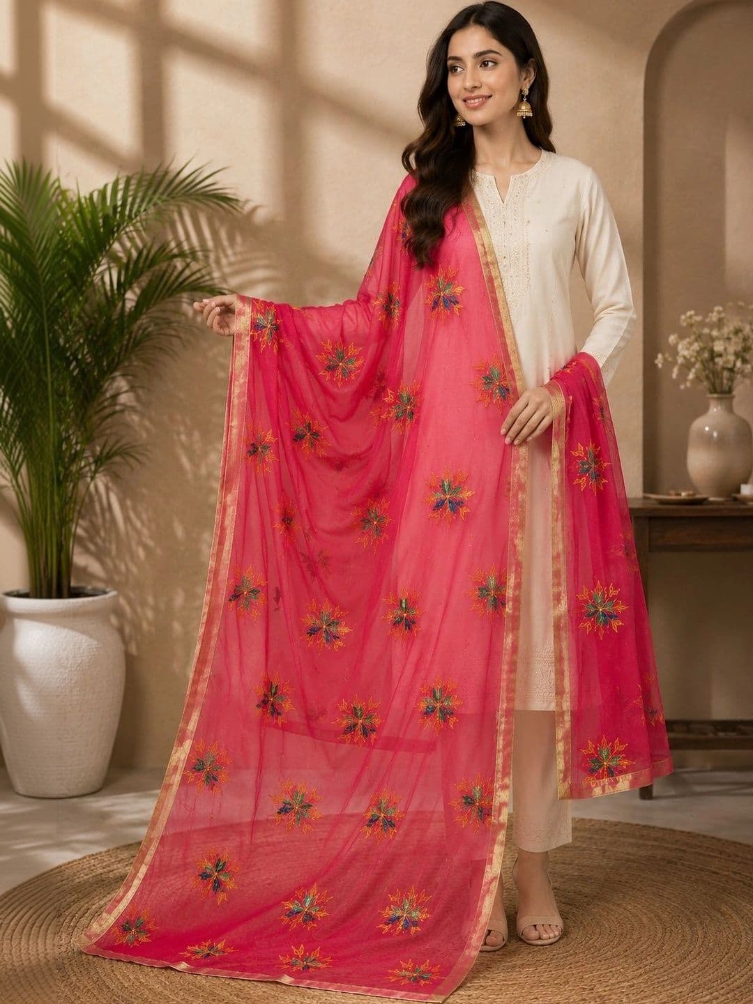 STUTI FASHION Embroidered Dupatta with Thread Work - view 1