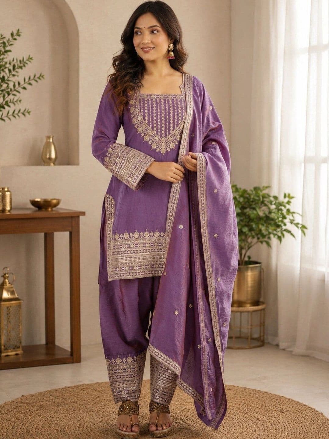 RangSetu Women Ethnic Motifs Embroidered Regular Thread Work Kurta with Patiala & With Dupatta - view 1