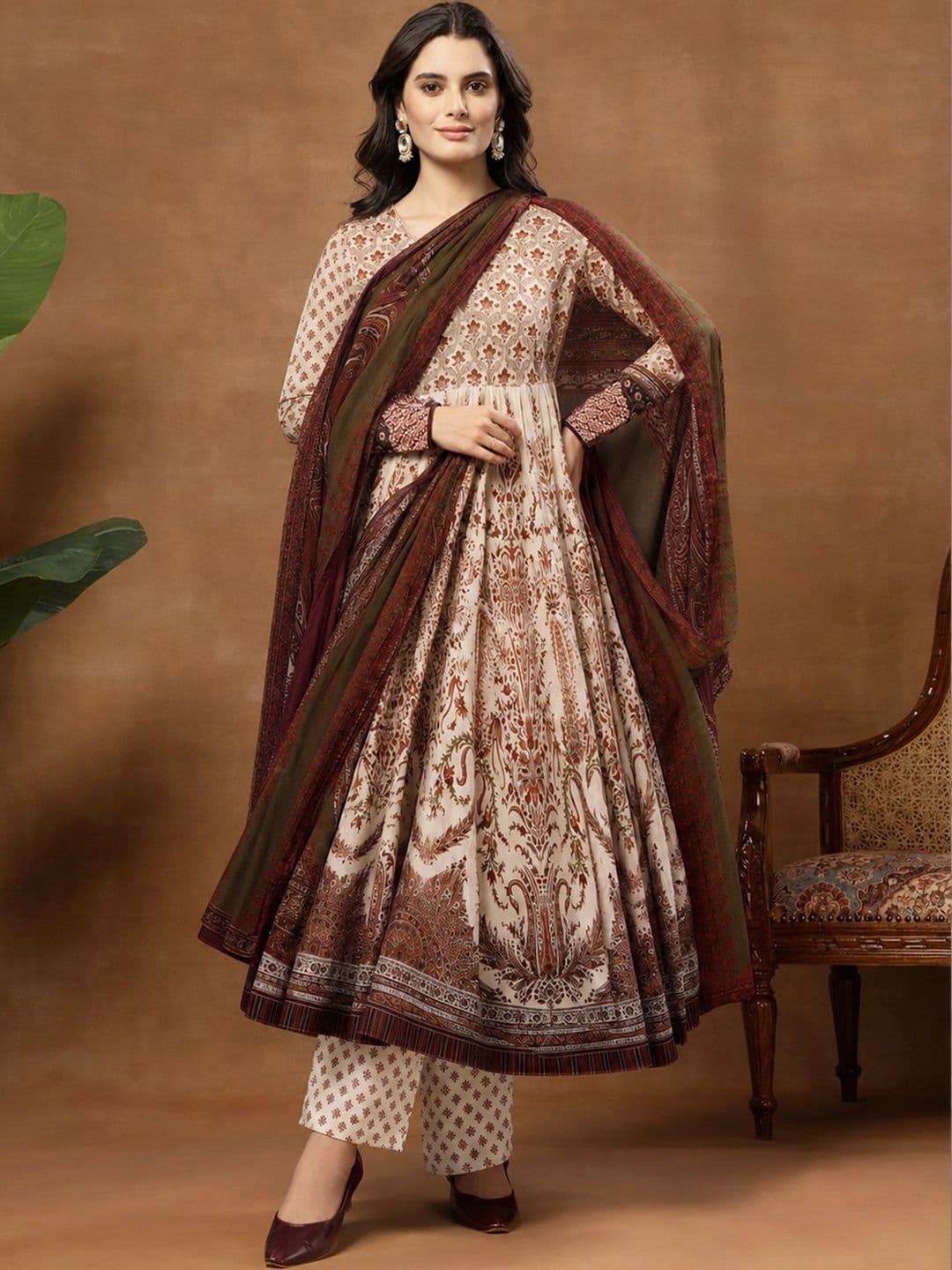 Sangria Women Floral Printed Empire Kurta with Trousers & With Dupatta - view 1