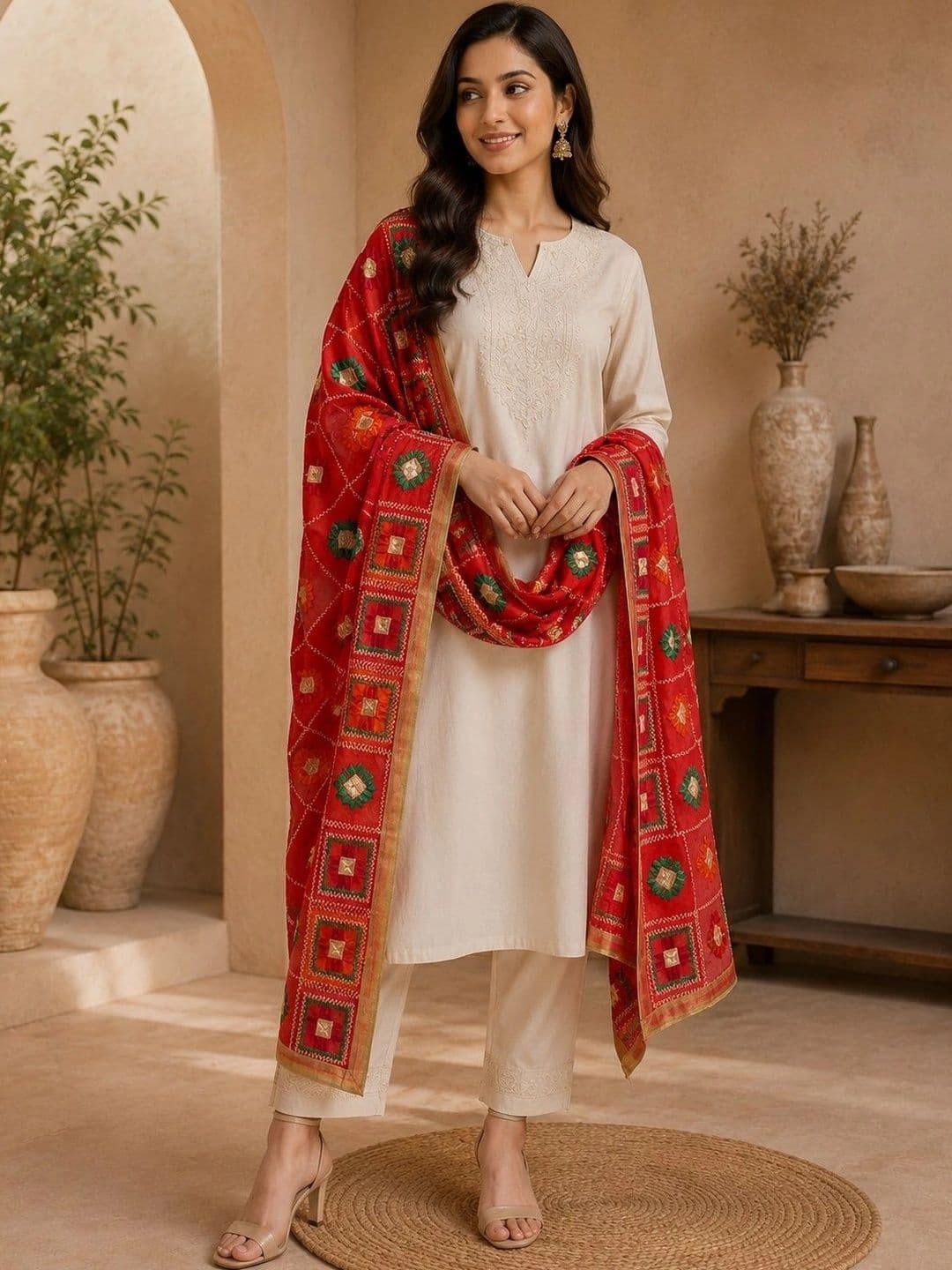 STUTI FASHION Embroidered Dupatta with Thread Work - view 1