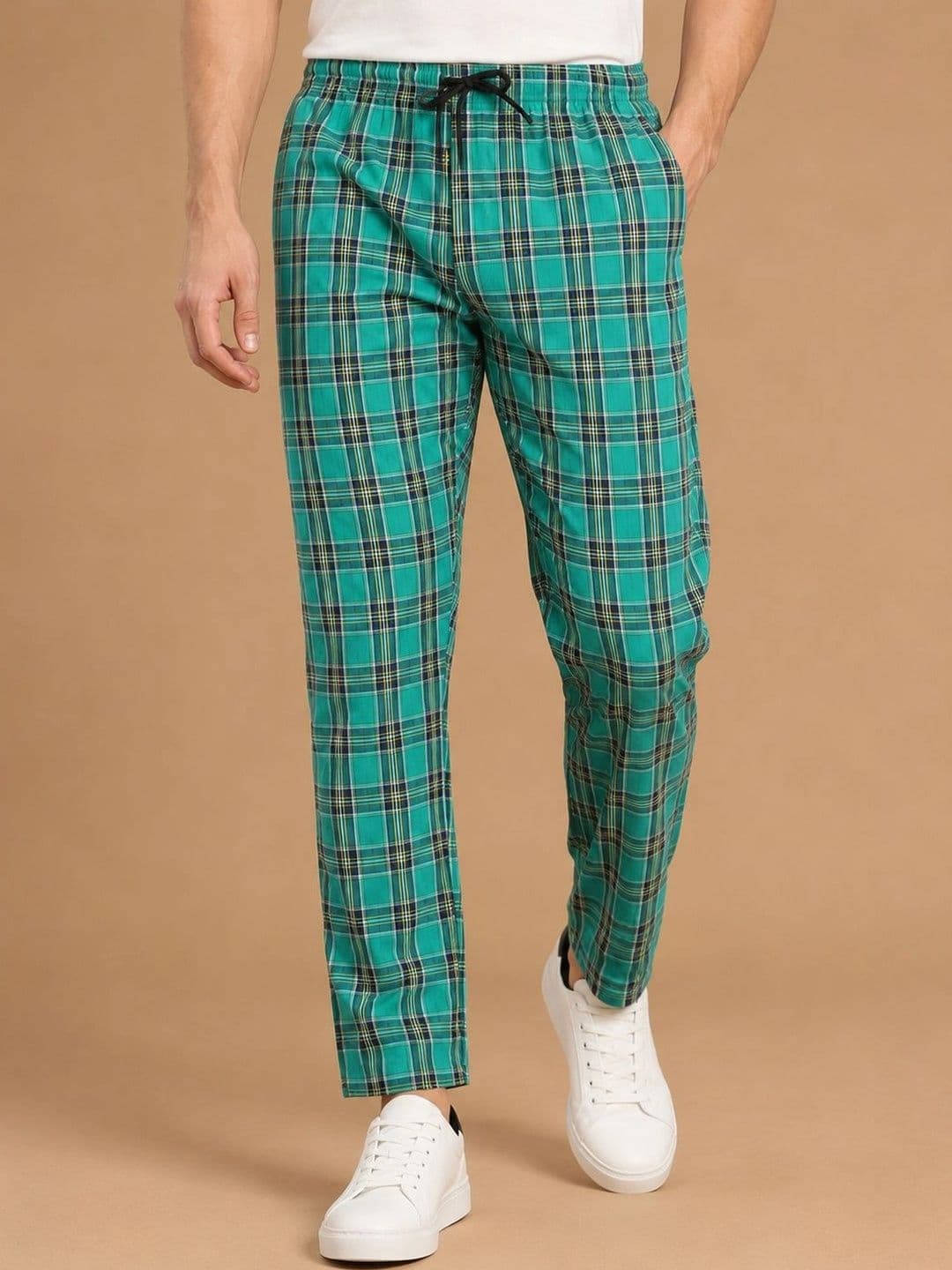 The Roadster Lifestyle Co Men Checked Pure Cotton Mid-Rise Relaxed Fit Lounge Pants - view 1