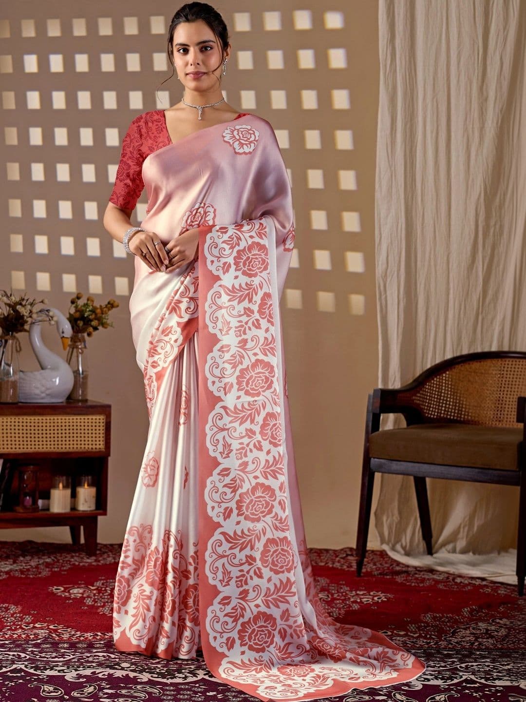 LeeliPeeri Designer Floral Satin Designer Saree - view 1