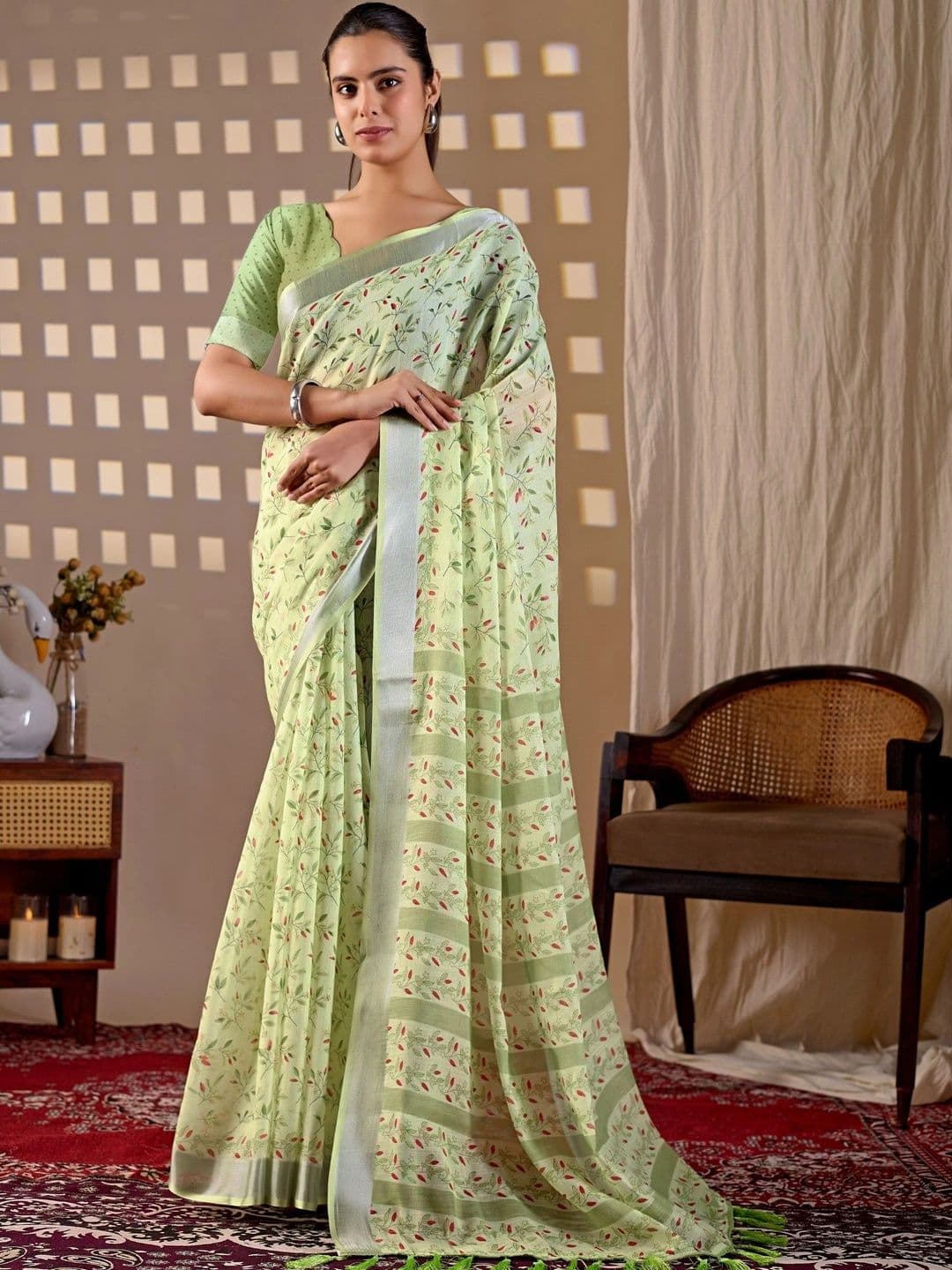 all about you Zari Linen Blend Designer Saree - view 1