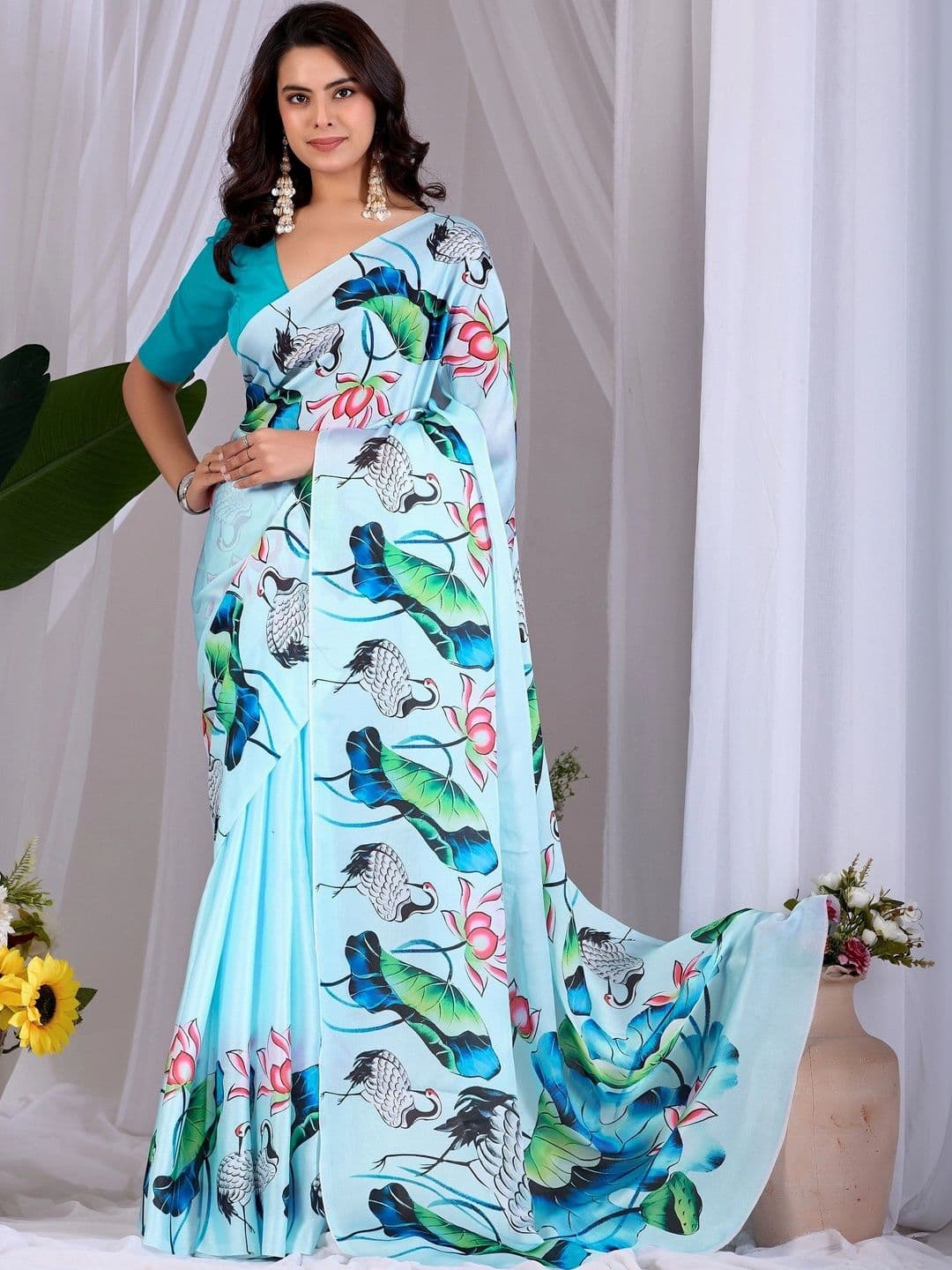 Panzora Floral Satin Designer Saree - view 1