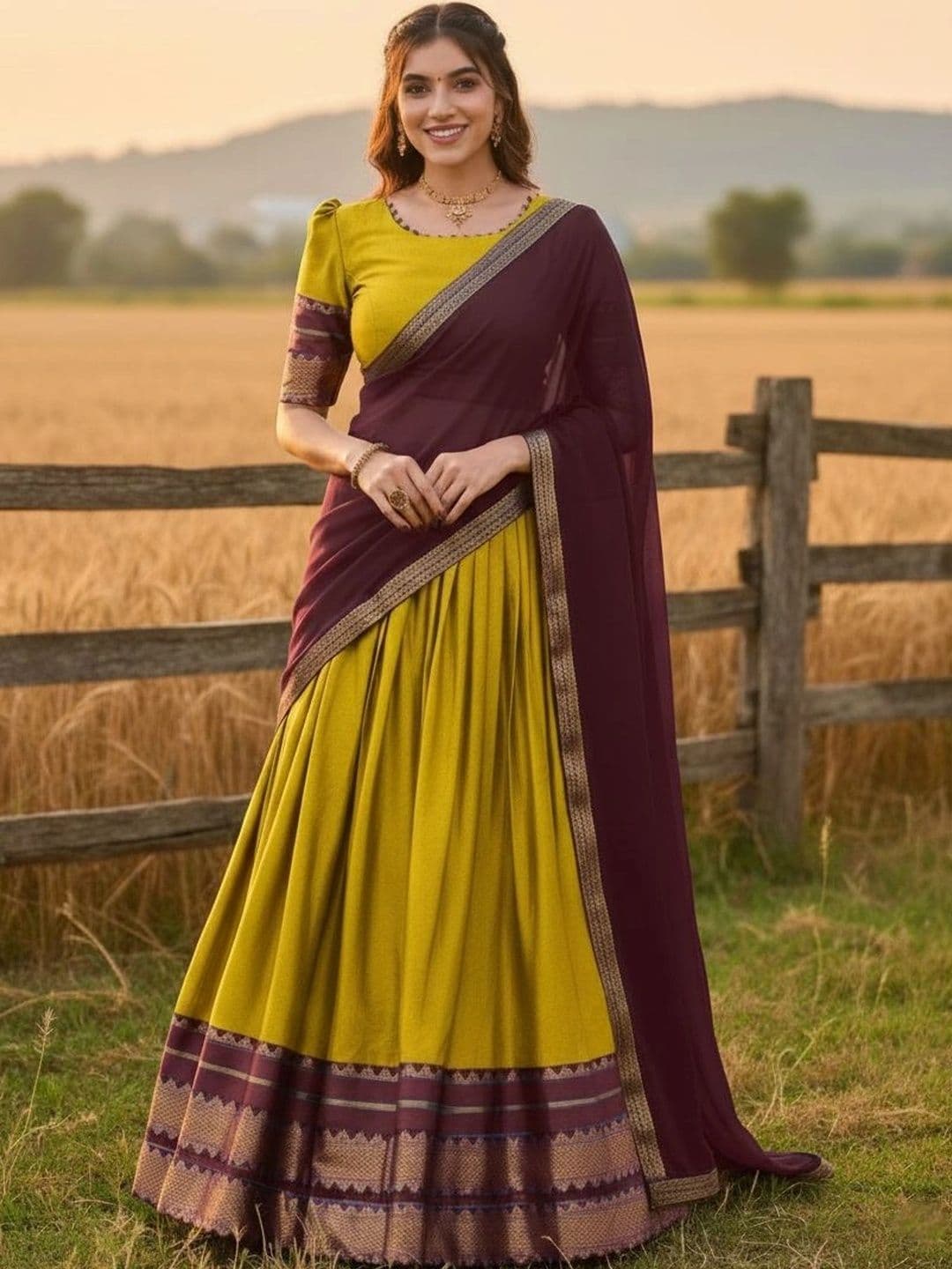 HERE&NOW Unstitched Lehenga & Blouse With Dupatta - view 1