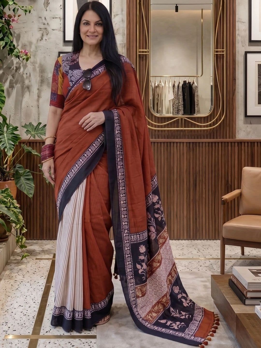 RUTVA FASHION Women Woven Design Zari Pure Linen Saree - view 1