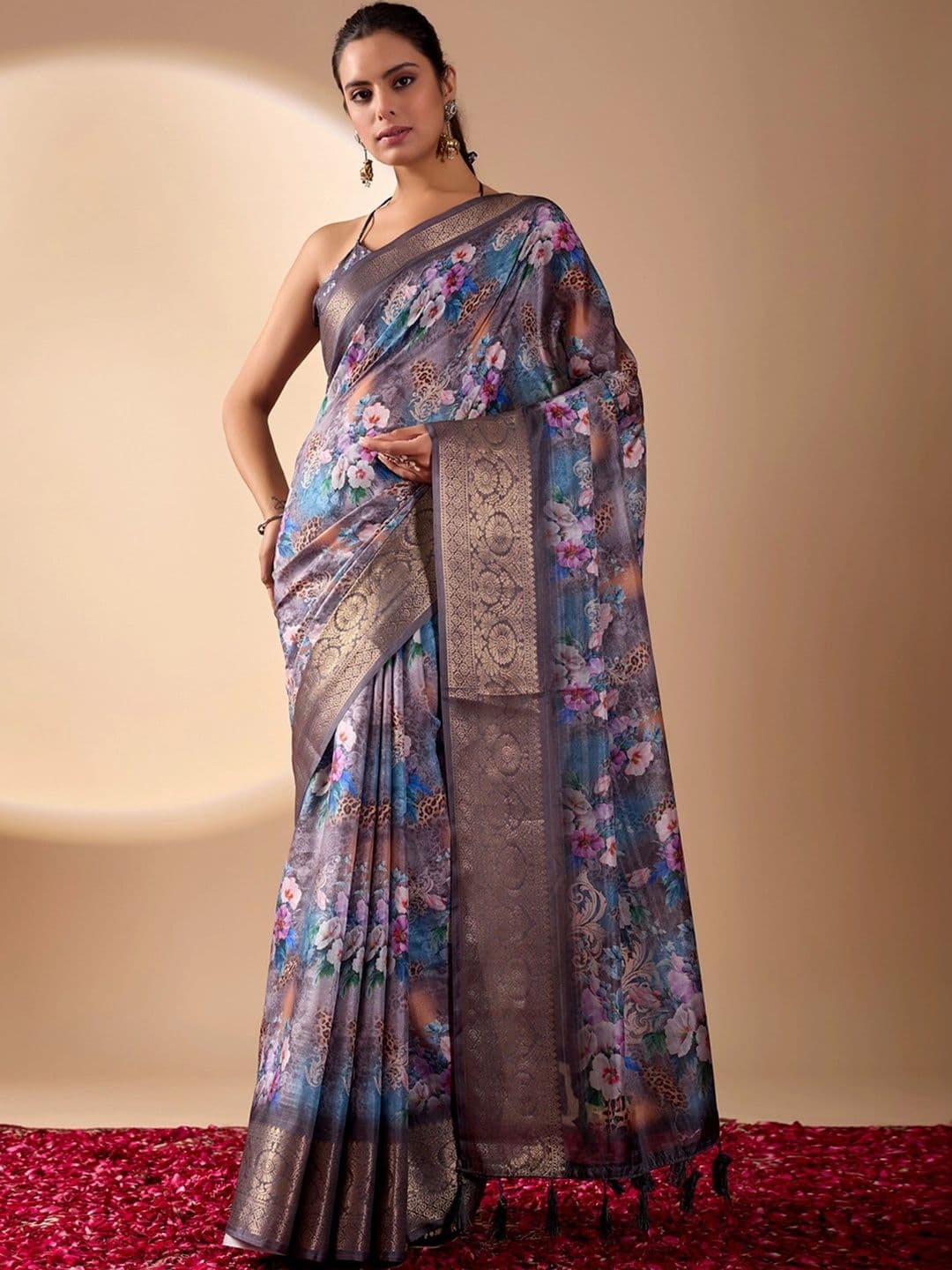 all about you Floral Zari Silk Blend Designer Saree - view 1